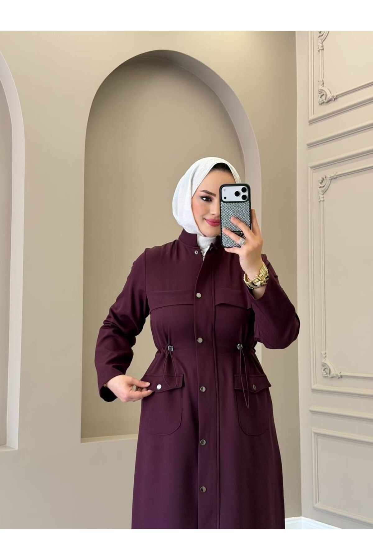 moda4b Women's 2 Piece Double Crepe Set Buttoned Long Tunic and Wide Leg Pants N-05526 _ Purple