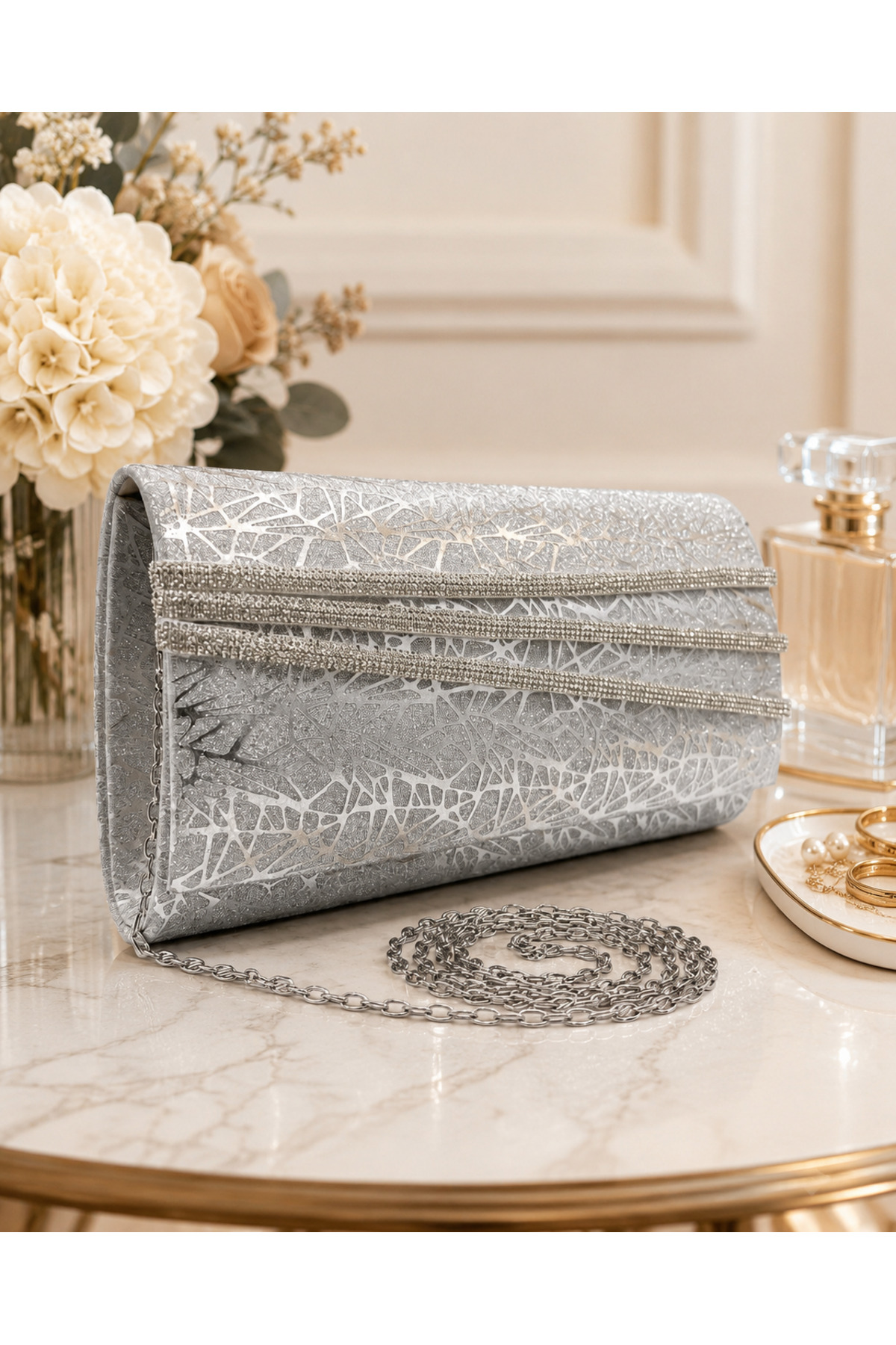 ZİVORA Kadın Abiye Portföy Çanta Taş Detaylı Gece Işıltısı Clutch Çanta