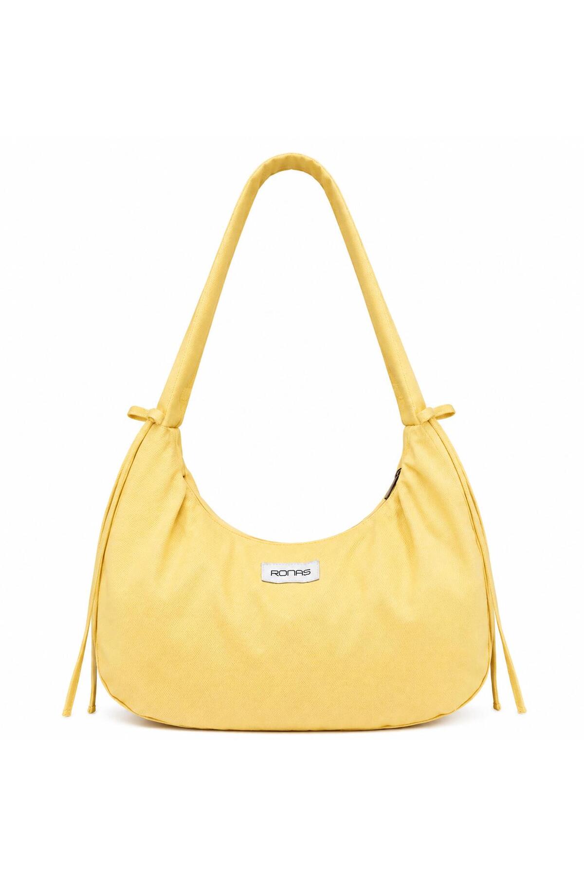 RONASBAG Bow Bag Butter Yellow Kadın Astarlı Içi Gözlü Fiyonk Detaylı Fermuarlı Baget Kol Çantası