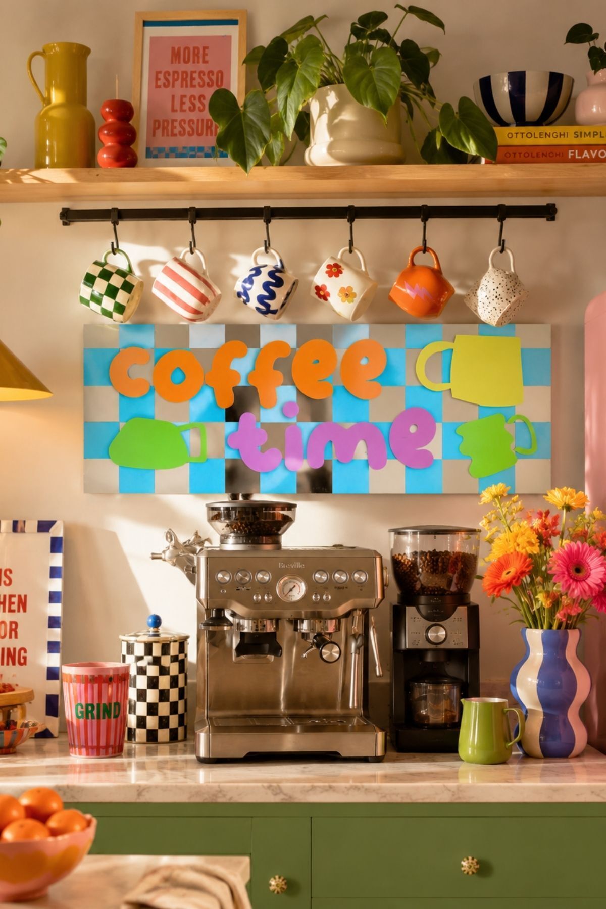 Coffe Time Ayna Görünümlü Pleksi Duvar Dekoru – Kahve Köşesi Dekorasyonu (40x15 cm)
