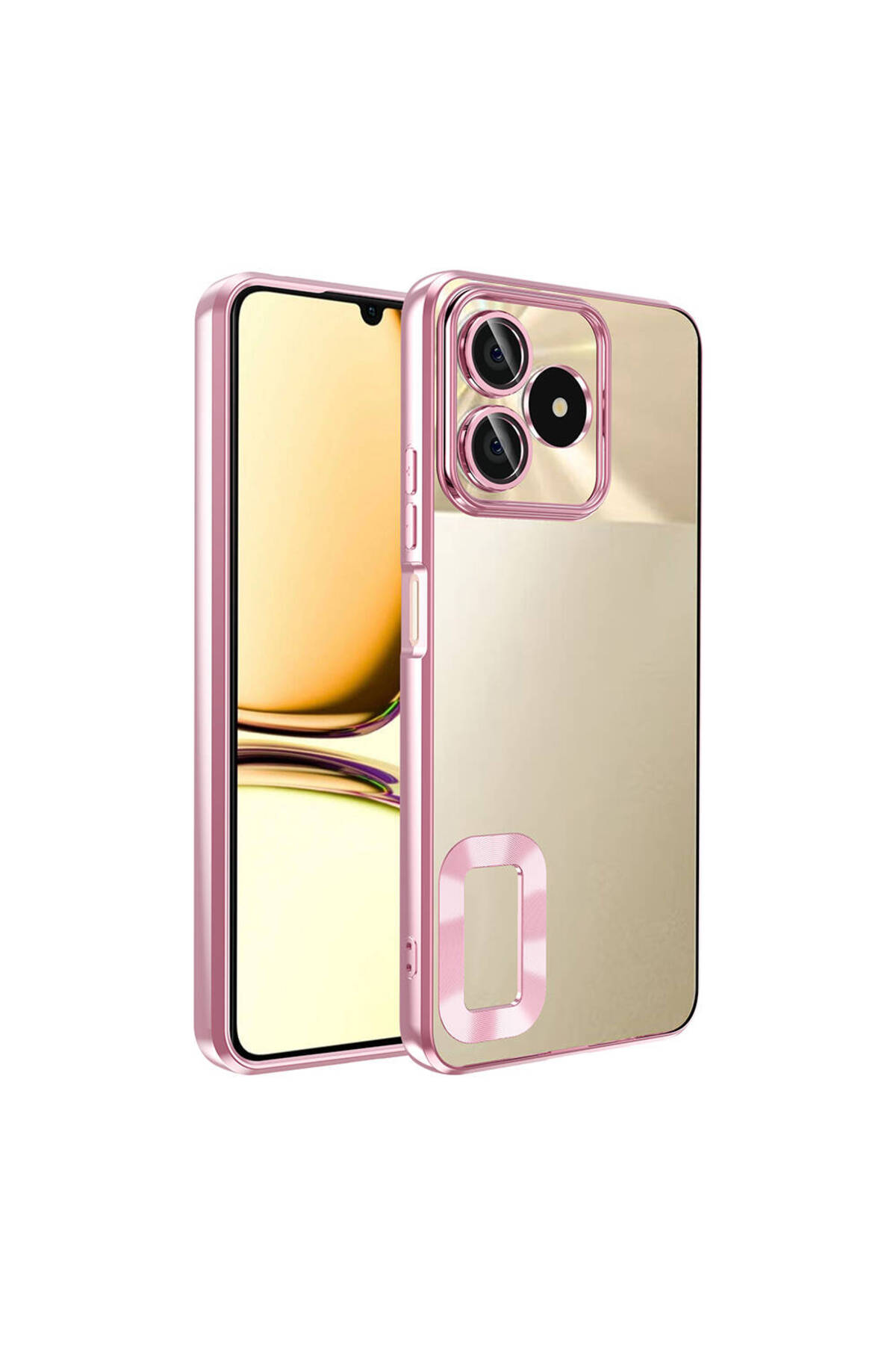 Realme C53 Kılıf Kamera Korumalı Logo Gösteren NVTH Omega Kapak - Rose Gold