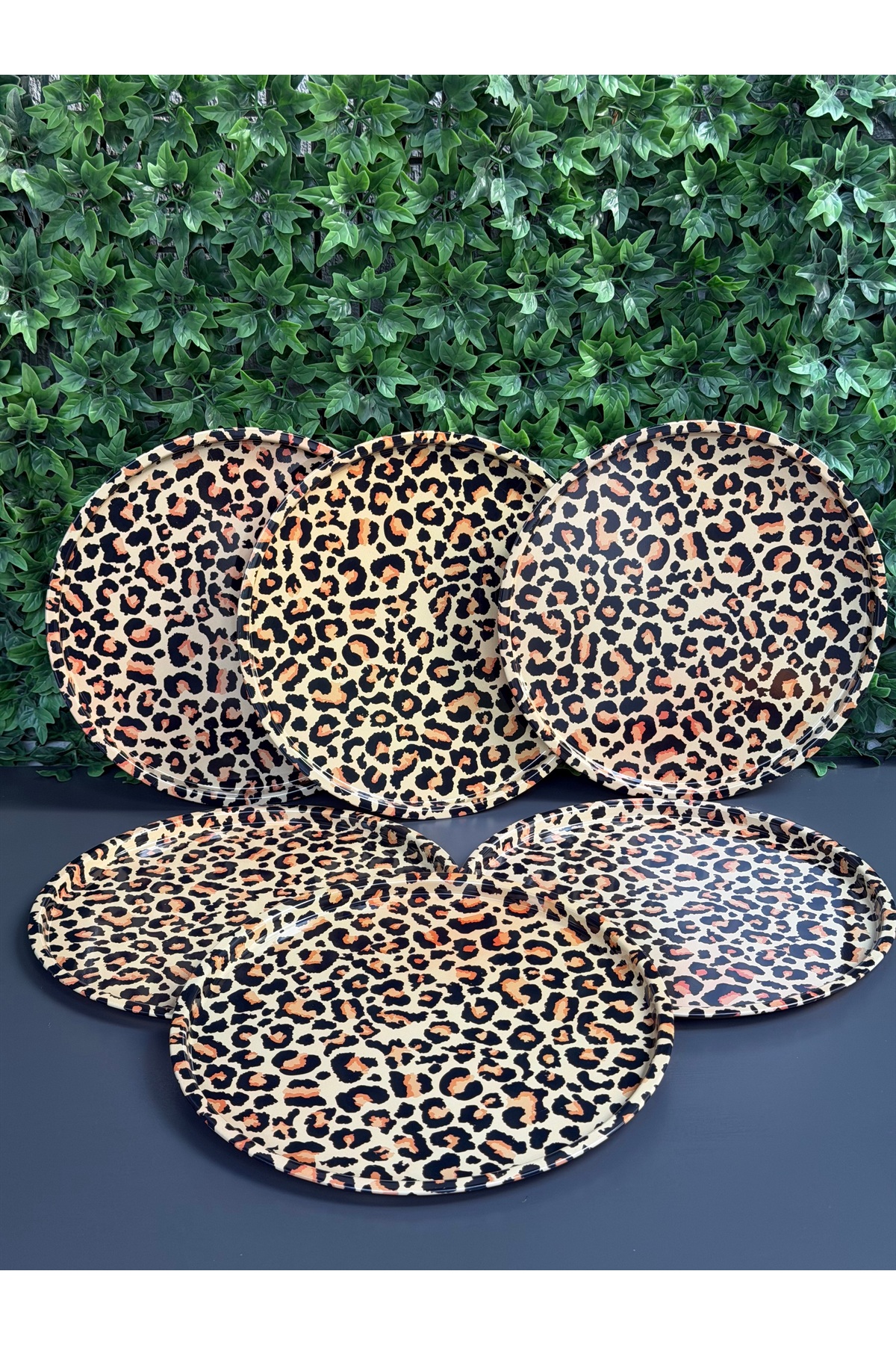 6lı Metal Leopar Desenli 27cm Sunum Tepsisi