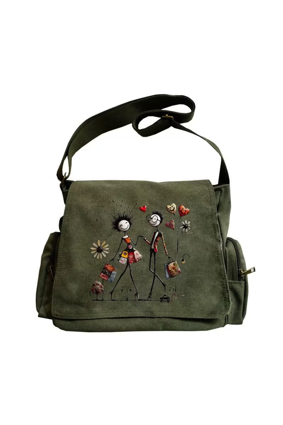 Touz Moda Happy Couple Baskılı Unisex Postacı Çantası