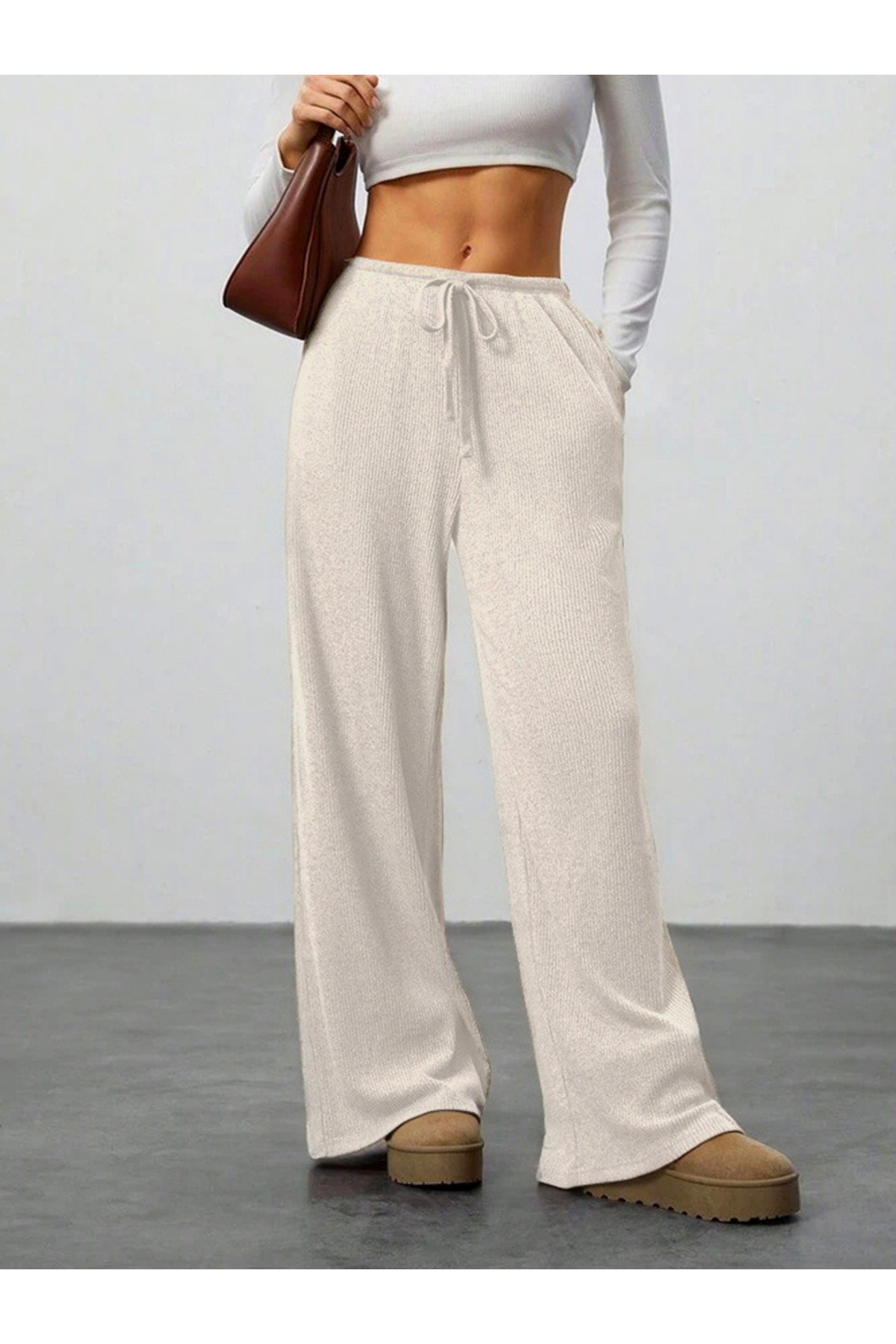 Take Two By Styli women's texture drawstring waist wide leg pants