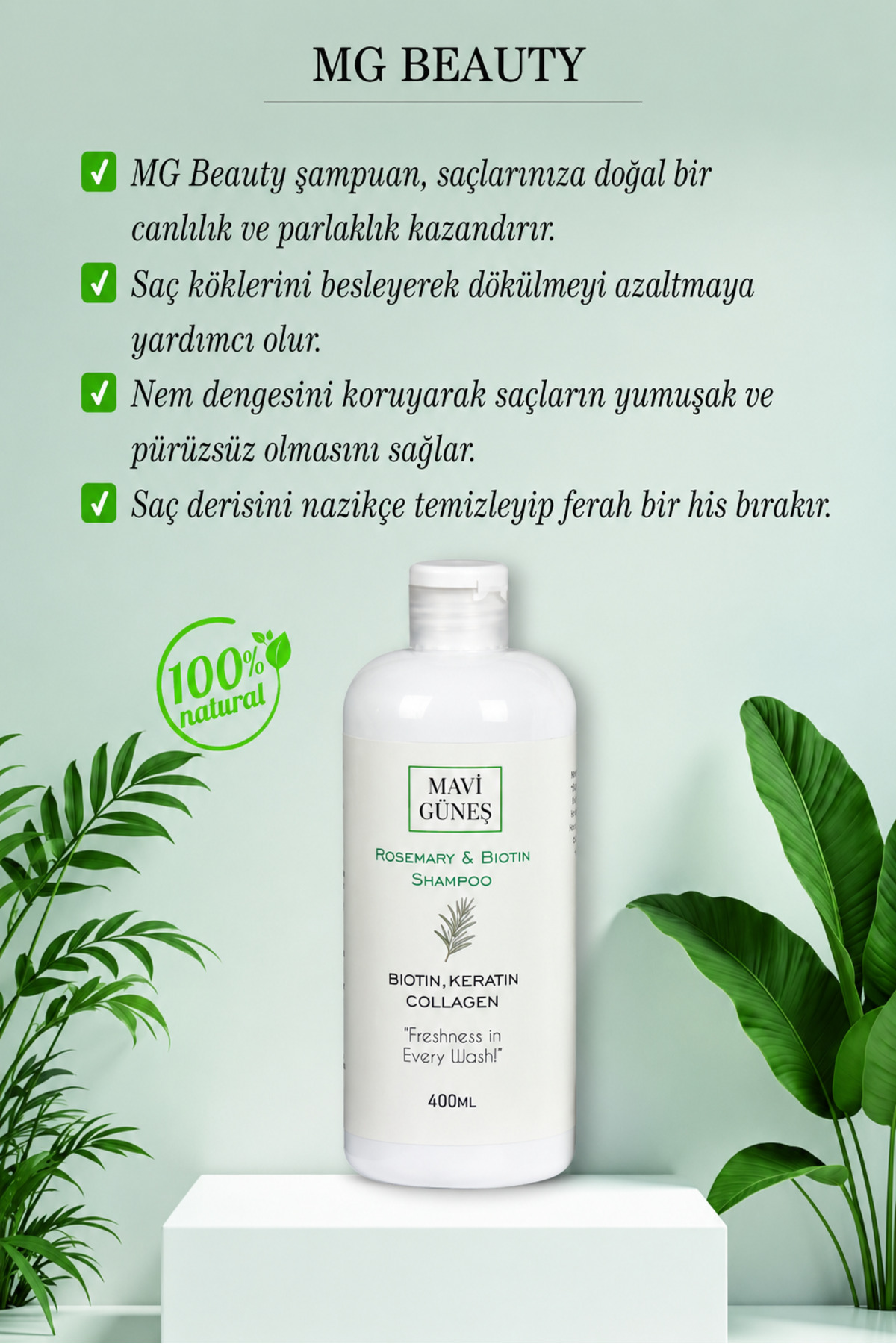 MAVİGÜNEŞKOZMETİK Biberiye Özlü Saç Şampuanı 400 ml – Biotin