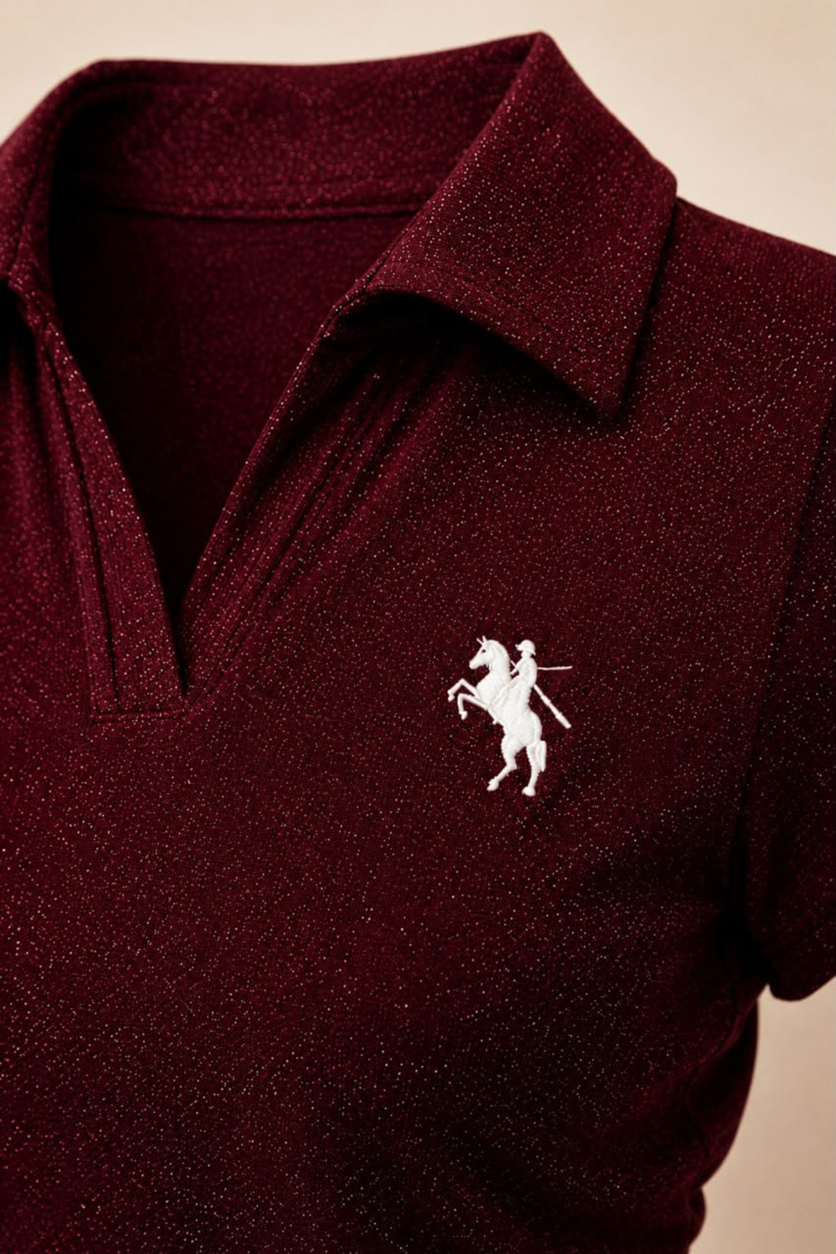 Violon  Bordo Simli Polo Yaka Büzgülü Bluz - Görsel 3