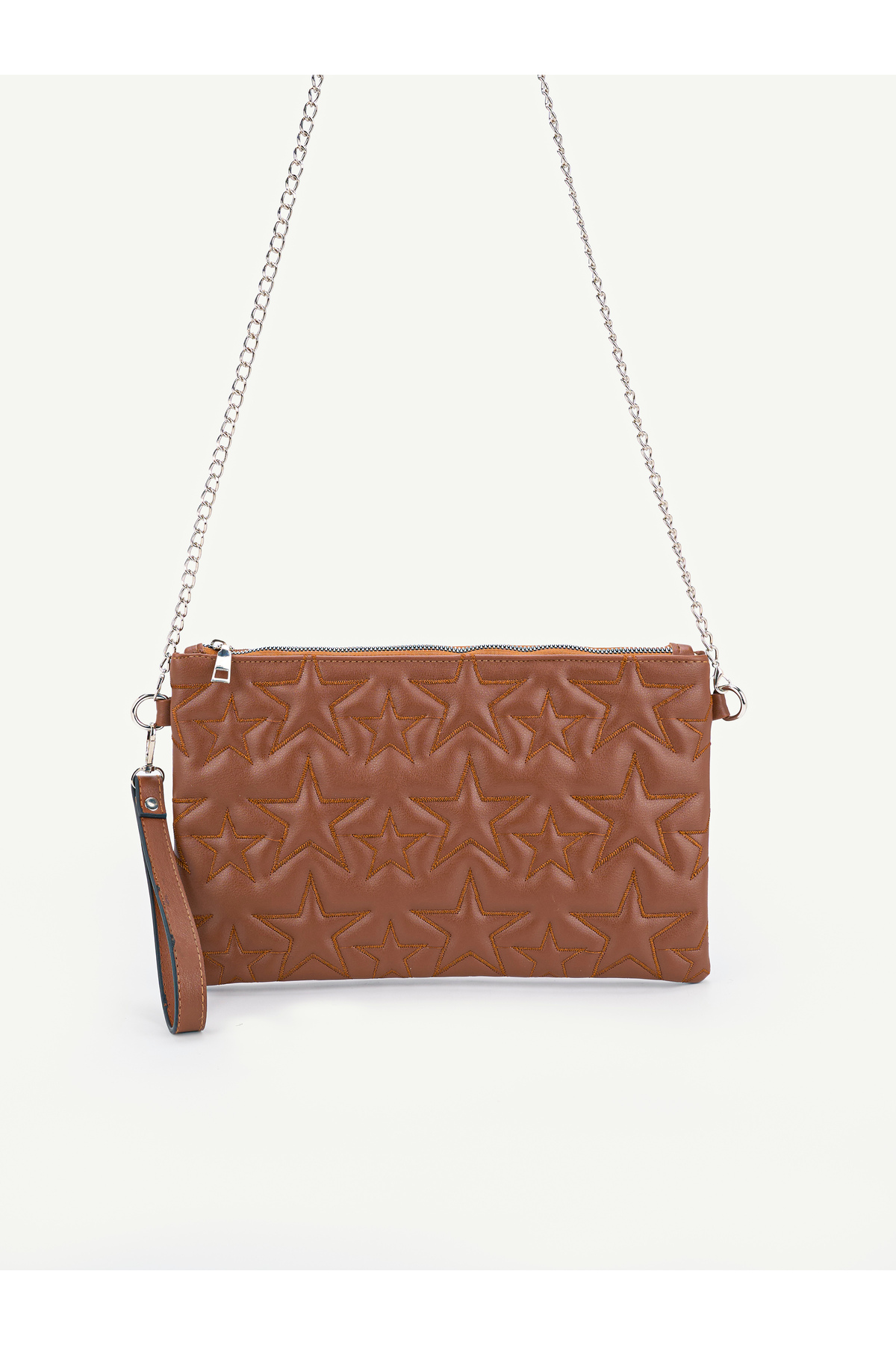 Kadın Yıldız Nakış İşlemeli Portföy El Çantası Bilek Askılı Saten Astarlı Clutch Çanta