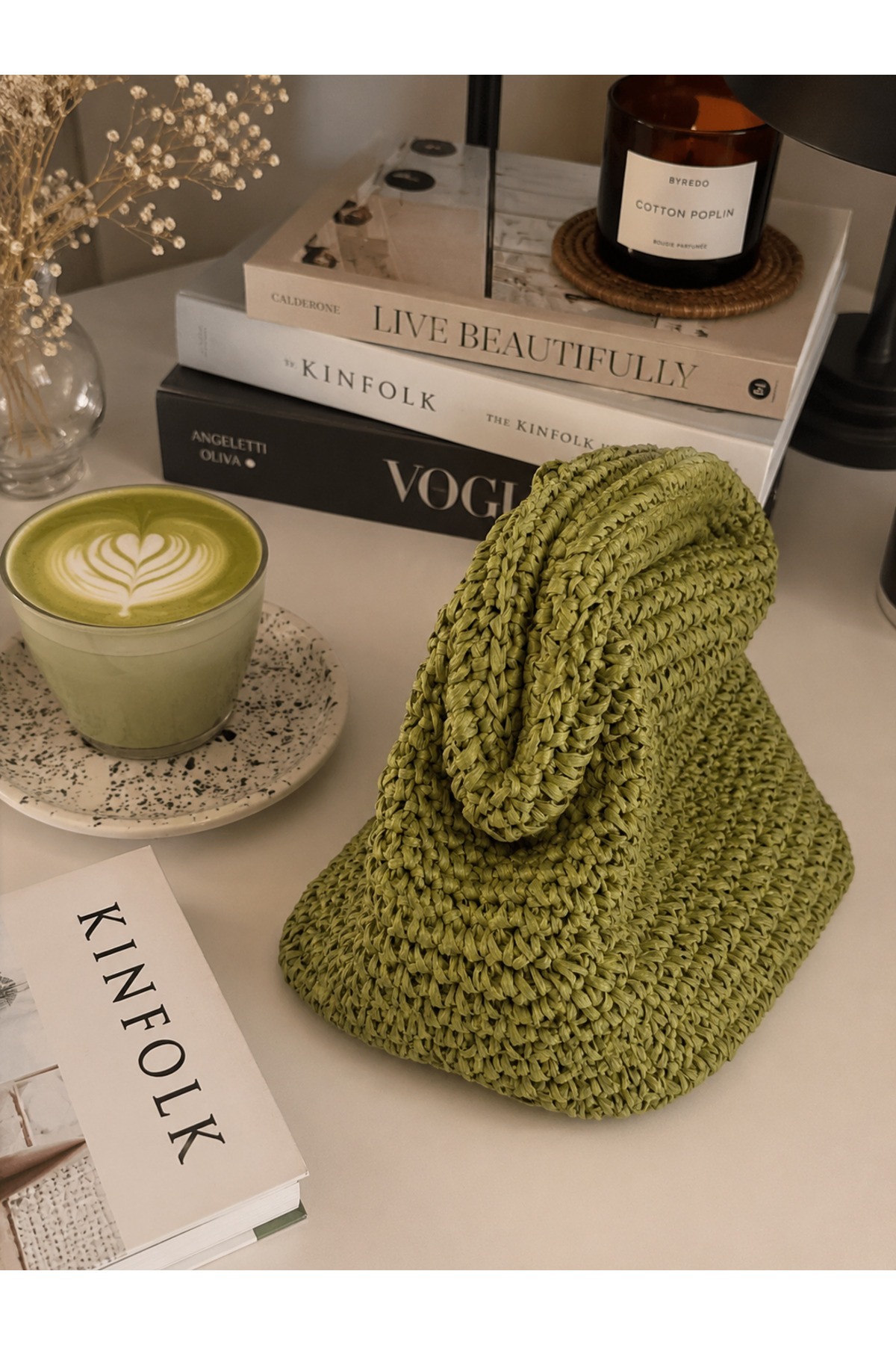 asellya sağlıklı yaşam Örgü Hasır Clutch Yeşil Kadın Çanta 35 x 20 görsel 2