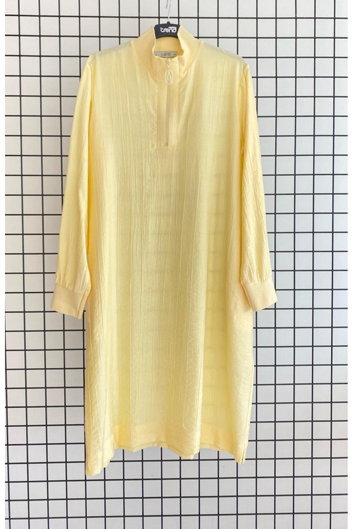 Trendy Collar Zippered Ribbed Natural Fabric Comfortable Fit Basic Hijab Tunic Length 102 cm