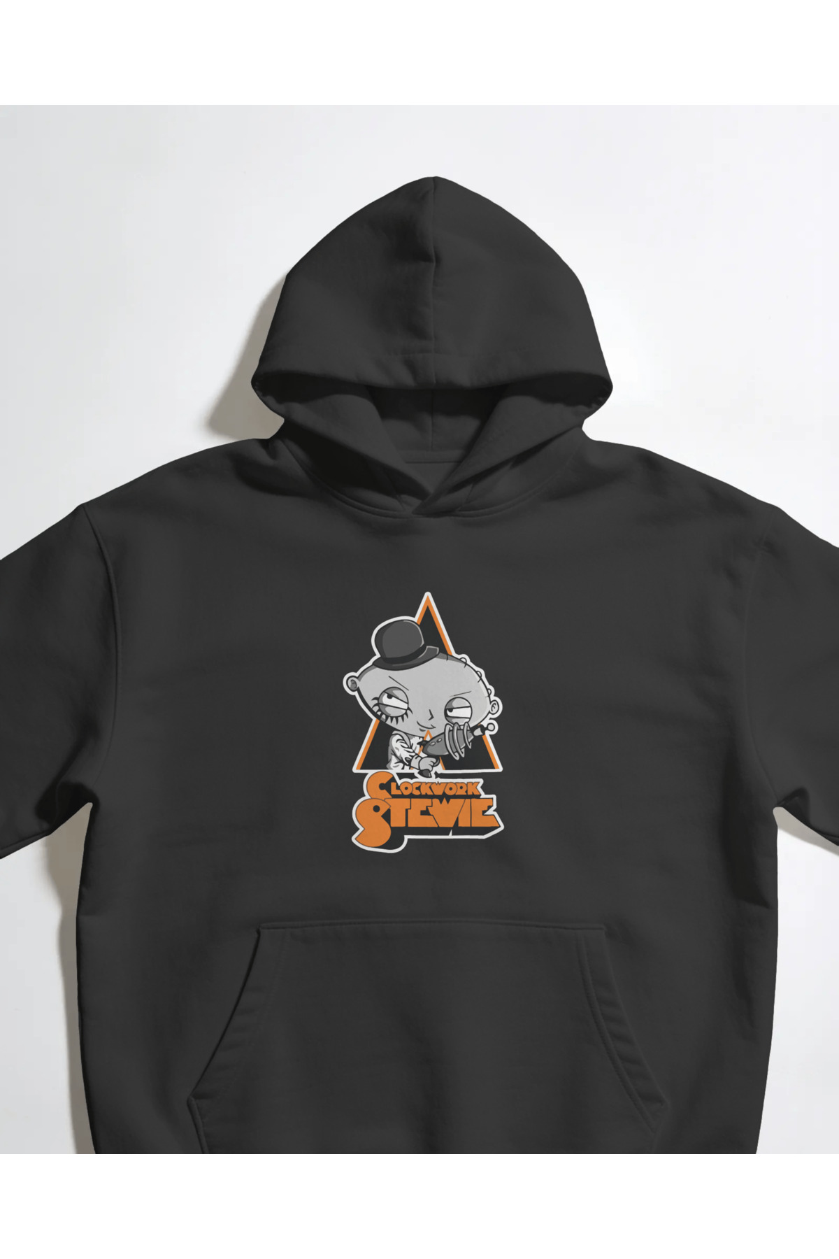 buzagi tasarım ürünleri Clockwork Stewie Family Guy Unisex Black Hooded Sweatshirt