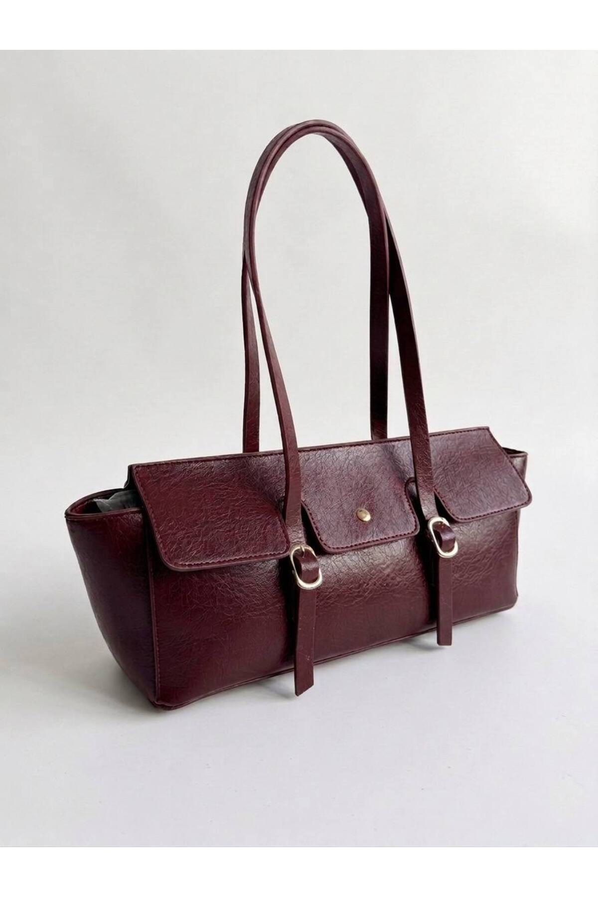 Burgundy TENDİ Women's Arm Bag with Zipper and Flap Closure