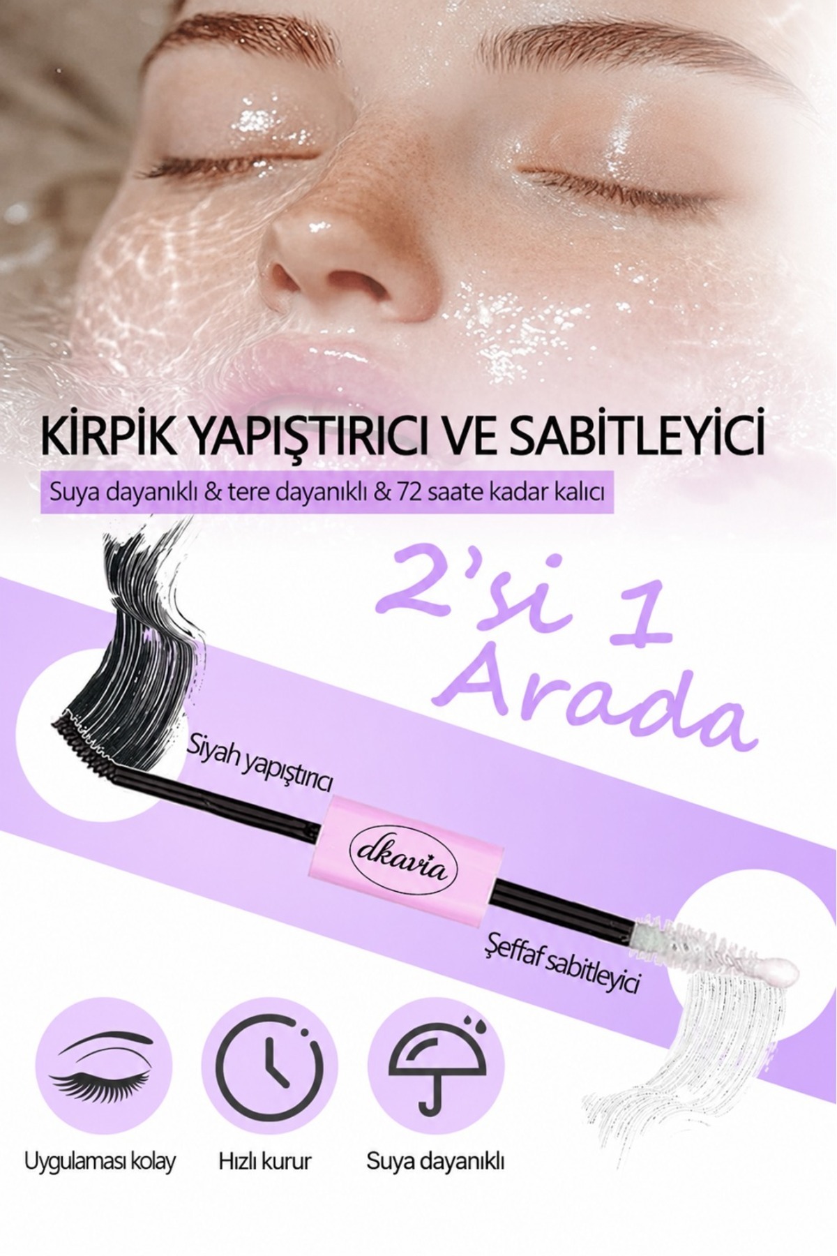 Takma Kirpik Seti 800 Demet Kirpik, Yapıştırıcı ve Sabitleyici, Cımbız ve Fırçasıyla, Yoğun -Hacimli- Dramatik Görünüm (50-60-80-100D) — DK2604 — تصویر 4 از 4