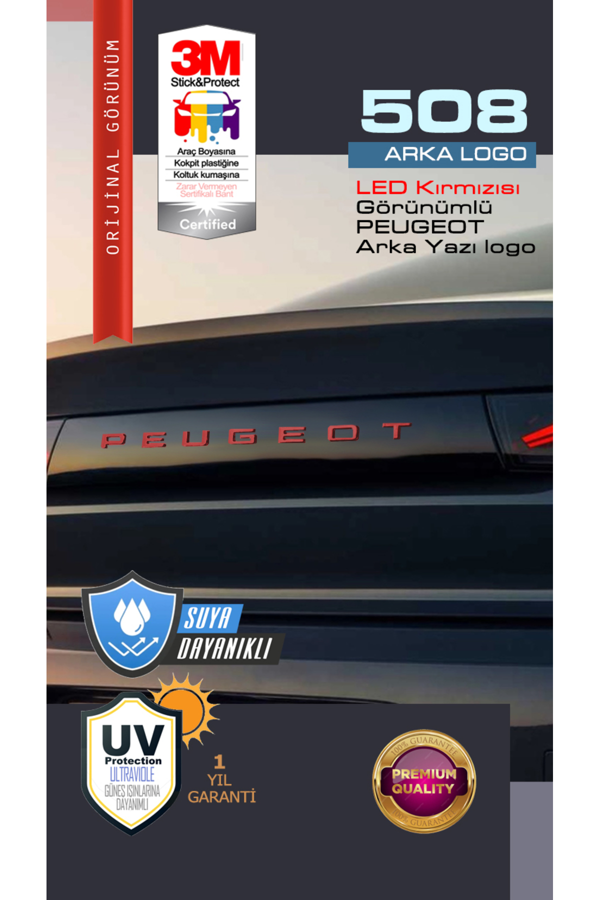 Edesign Peugeot 508 Arka Yeni LED Kırmızısı renginde PEUGEOT Yazı