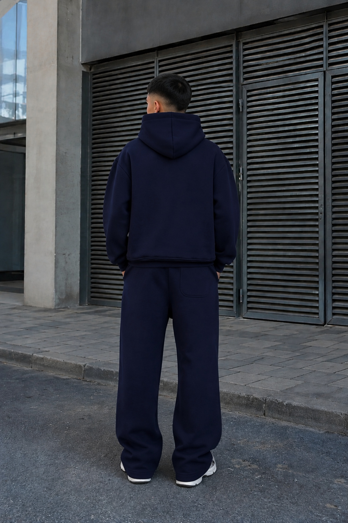 ERKEK Premium Oversize Hoodie Eşofman Takımı Unisex Mevsimlik Rahat Eşofman Takımı — سرمه‌ای Brnsftk3 — تصویر 2 از 3