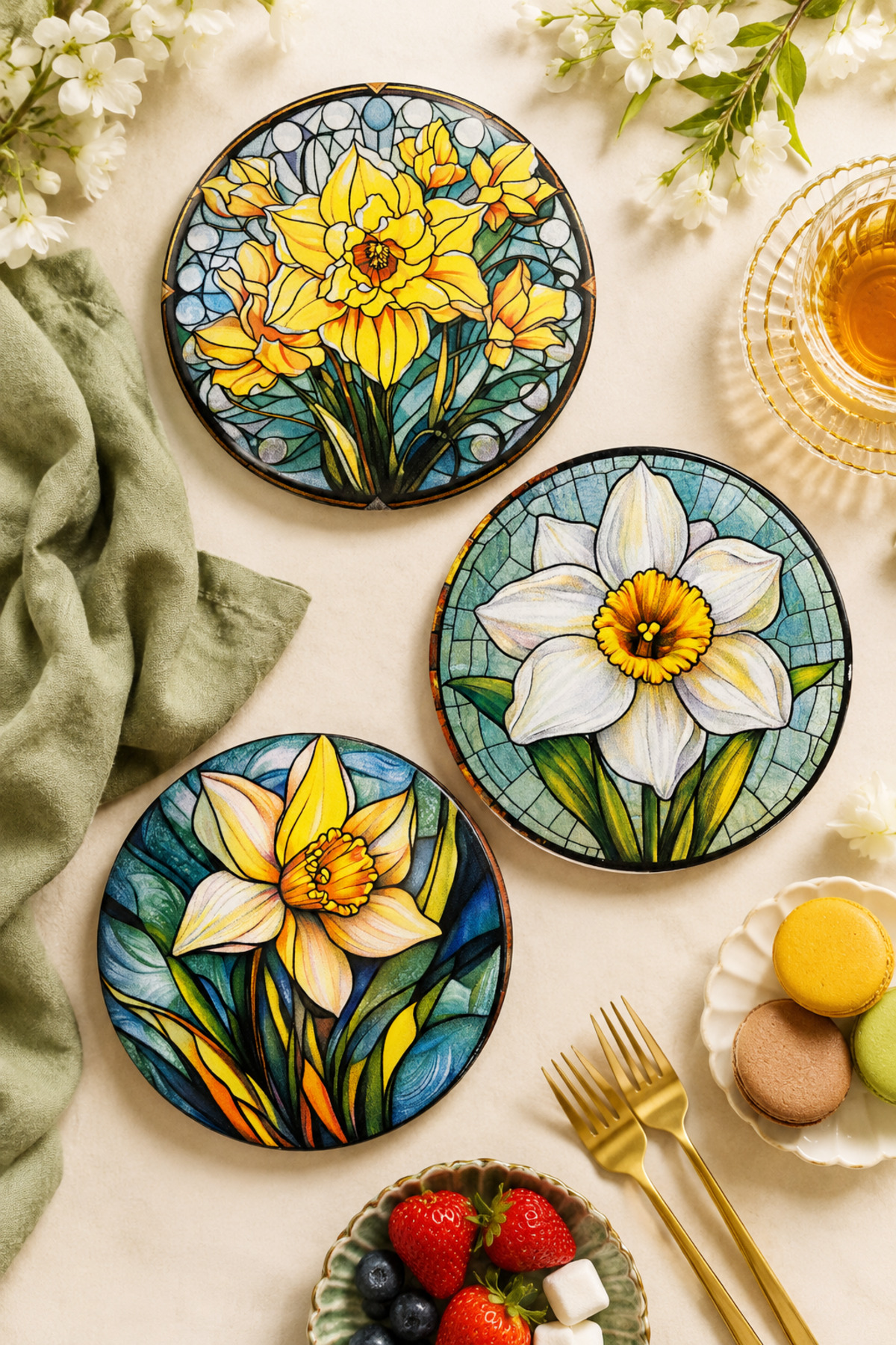 6-Piece Colorful Flower Patterned Dessert Plate Set (16.5 CM) - Coffee Side, Dessert and Catering Serving Plate