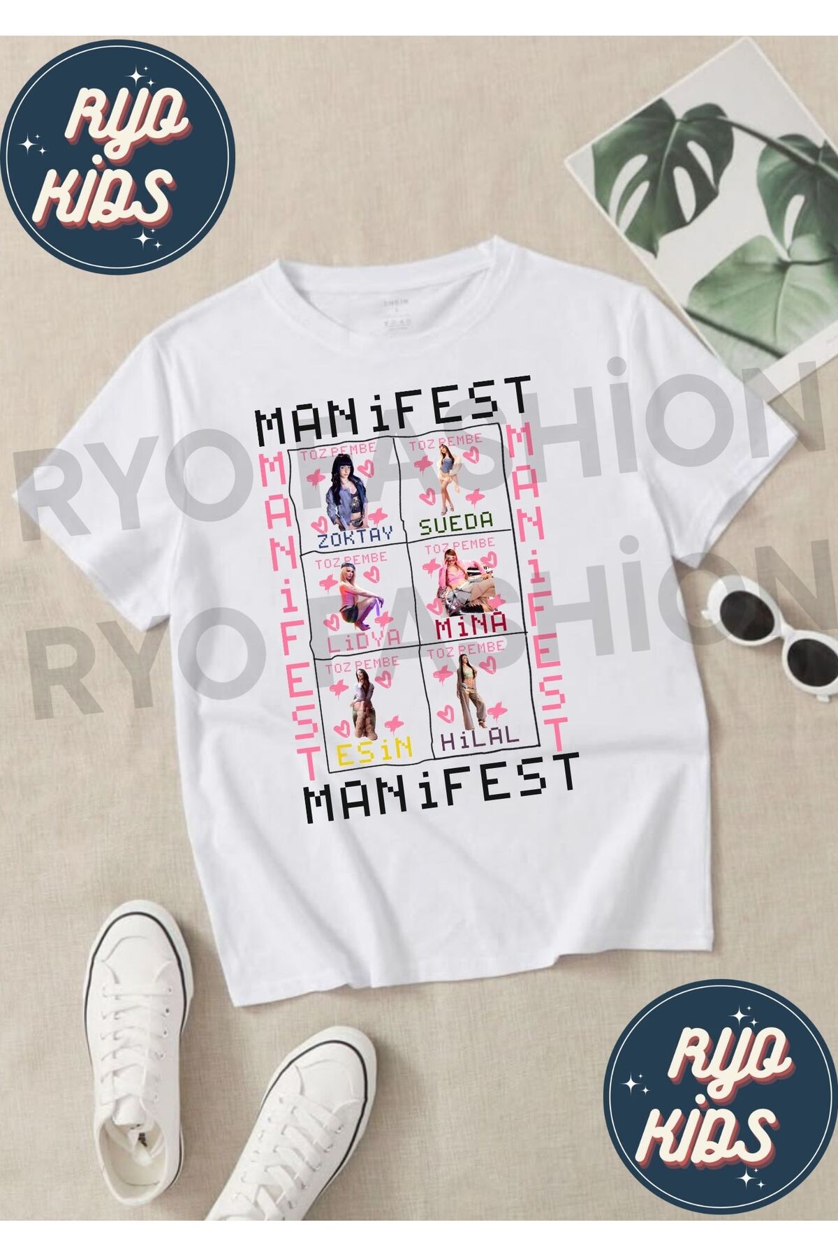 manifest powder pink solo zoktay mina inspired crescent sueda lidia design t-shirt 100% organic cotton white