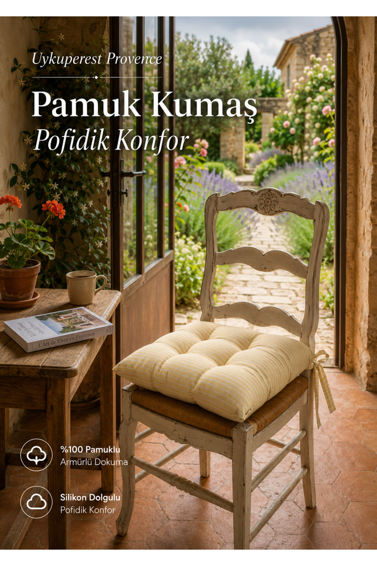 Pastello Pofidik Sandalye Minderi 40x40 Bağcıklı 4 Puntolu Silikon Dolgulu Pamuk Bahçe Balkon Tekli detay