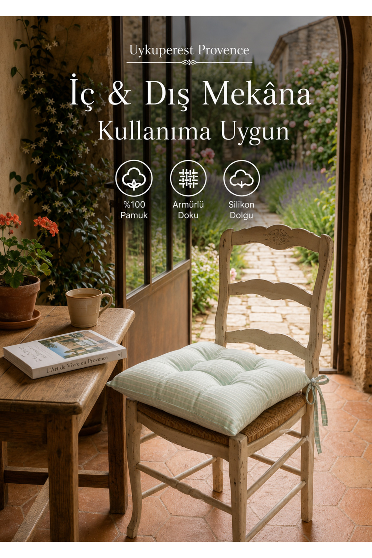 Pastello Pofidik Sandalye Minderi 40x40 Bağcıklı 4 Puntolu Silikon Dolgulu Pamuk Bahçe Balkon Tekli detay