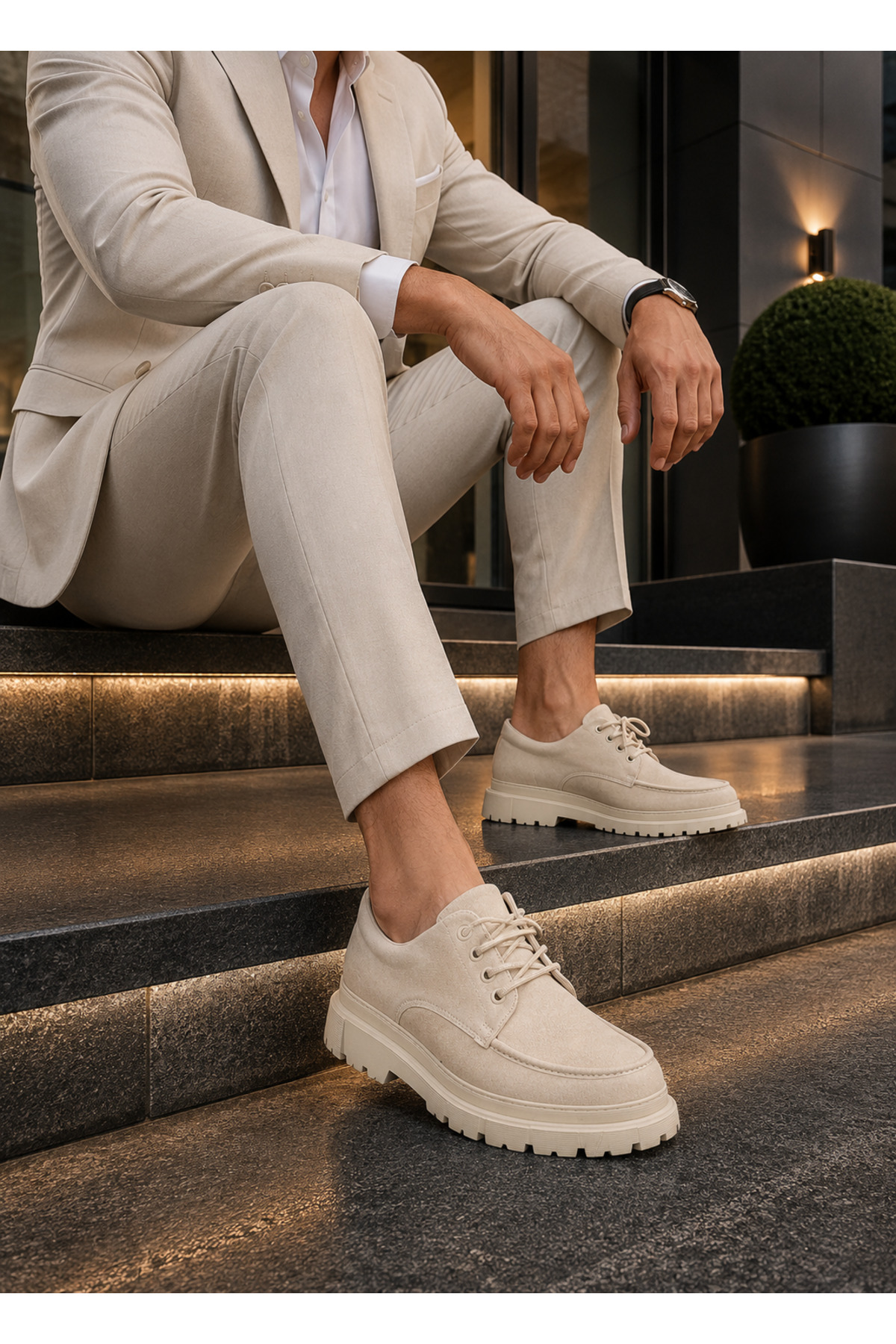 Mhoda Shoes Bağlamalı Makosen Ayakkabı Bej Süet görsel 4
