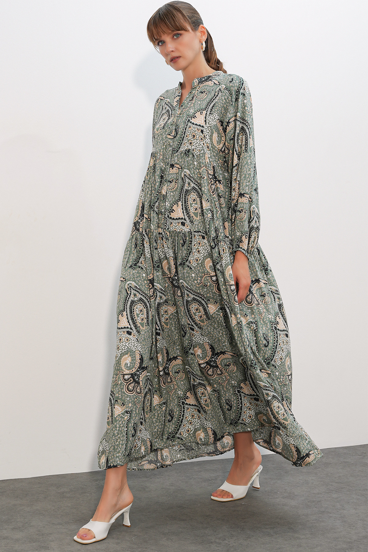 Bigdart Women's Patterned Long Hijab Dress 2585 - A.Khaki