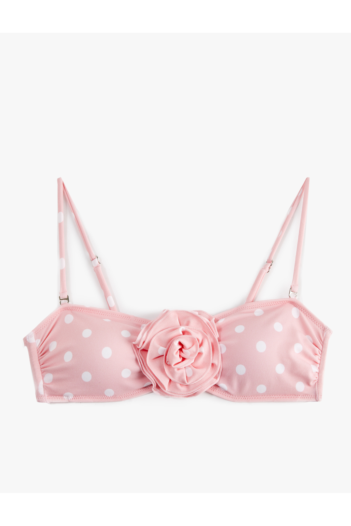Gül Aplike Detaylı Bandeau Puantiyeli Bikini Üstü