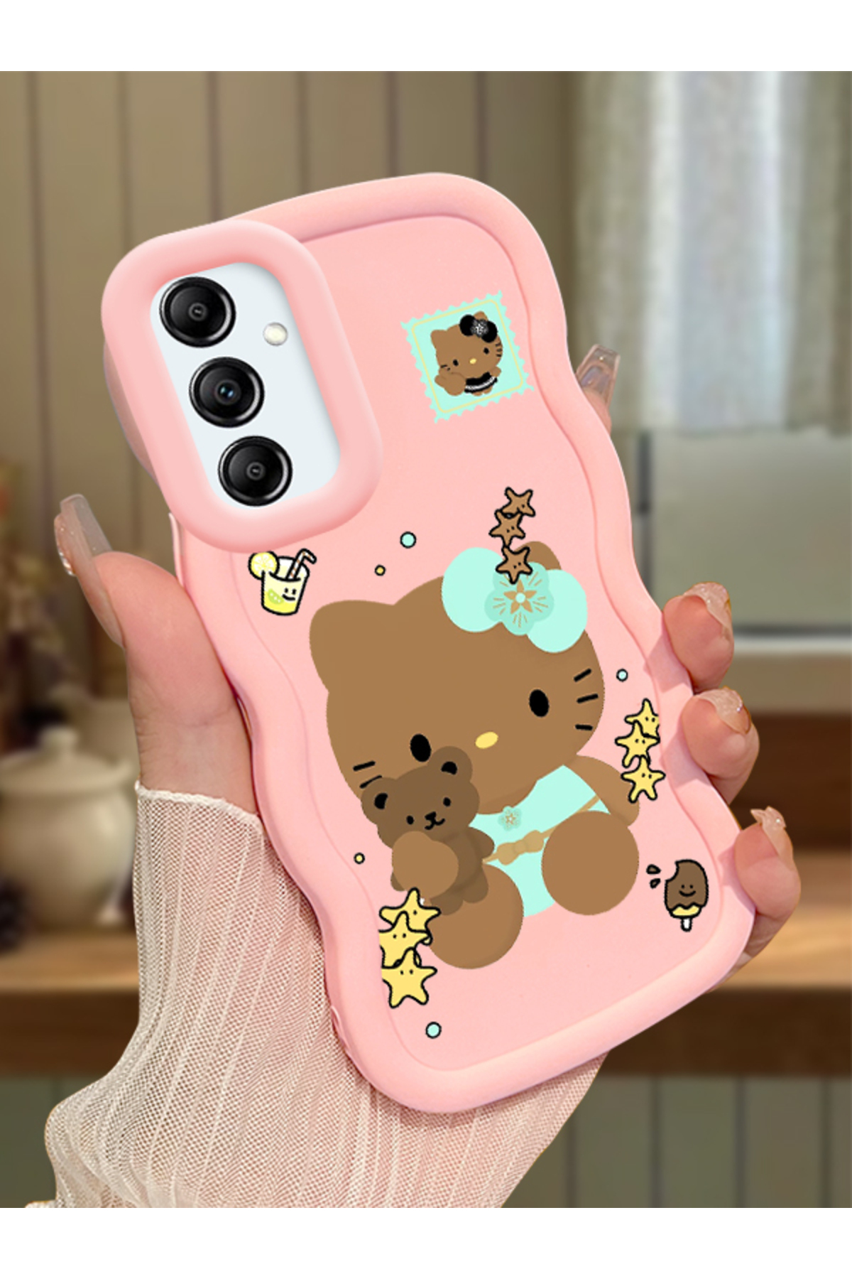 Samsung Galaxy A14 Compatible Case camera protector Pink Silicone Couple Phone Case Kitty Pattern