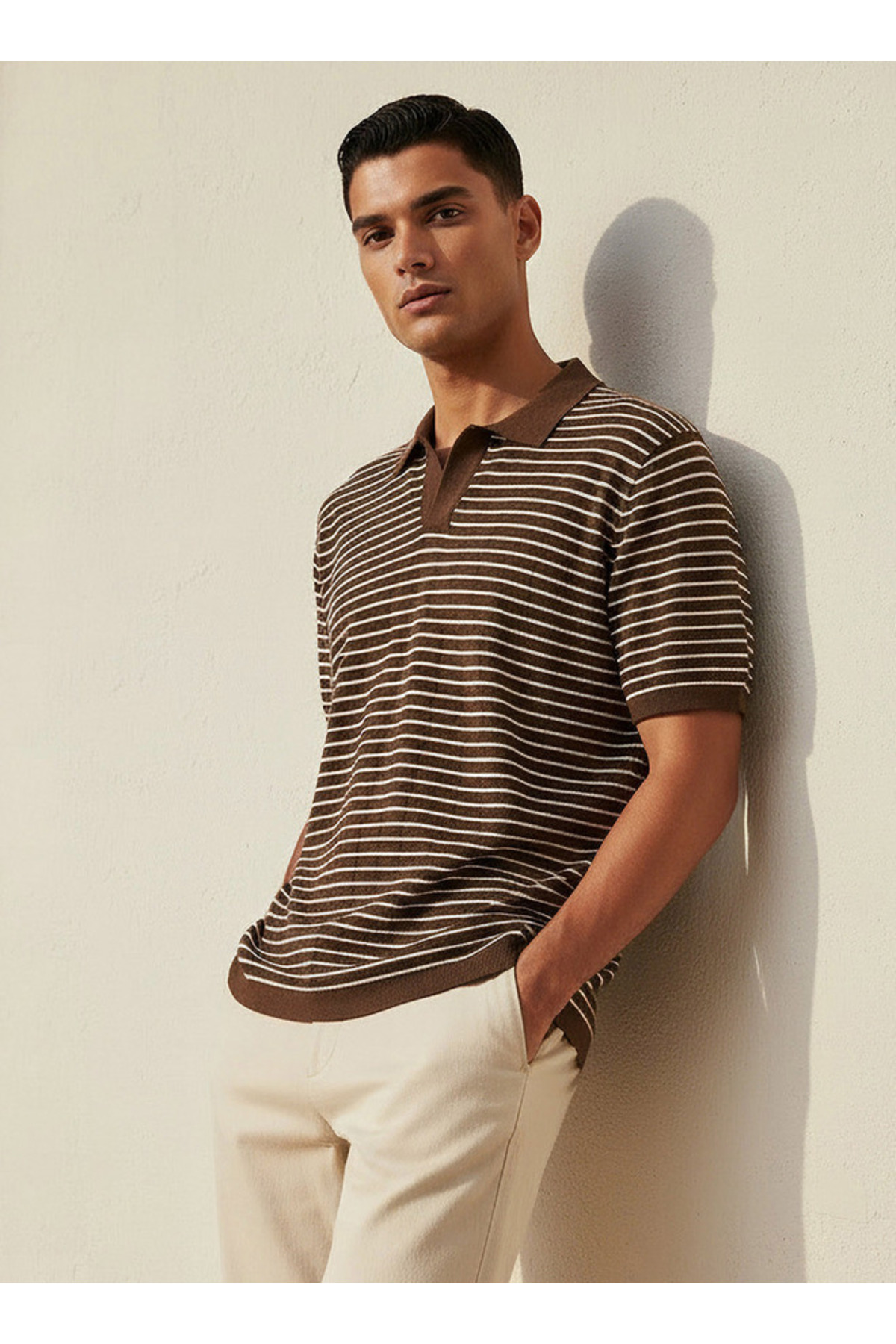Iconic Men Short Sleeves Striped Johnny Collar Polo T-shirt