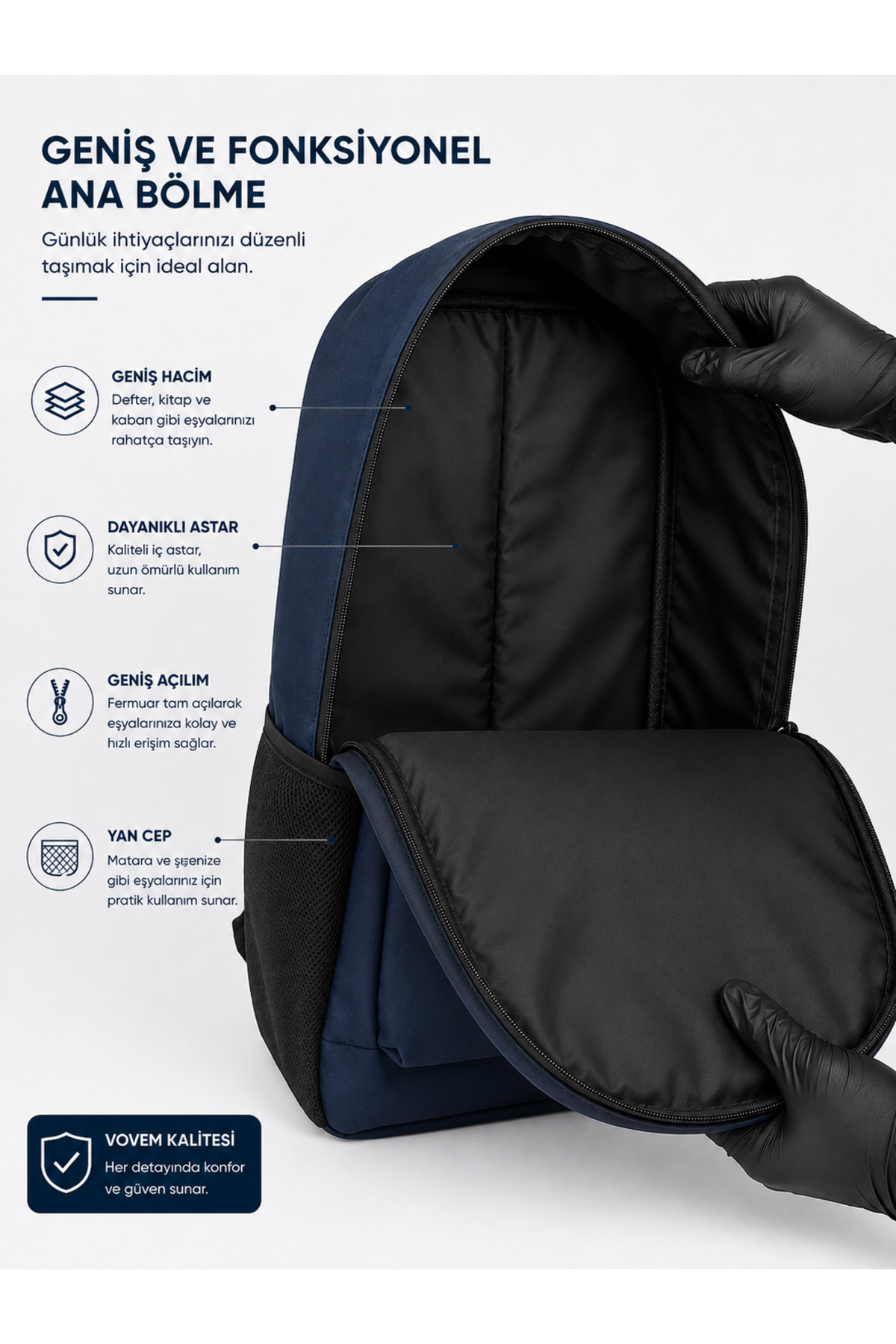 VOVEM Beyond Horizon VOVEM Pace - Günlük Seyahat Sırt Çantası Unisex Su Geçirmez Lacivert görsel 8