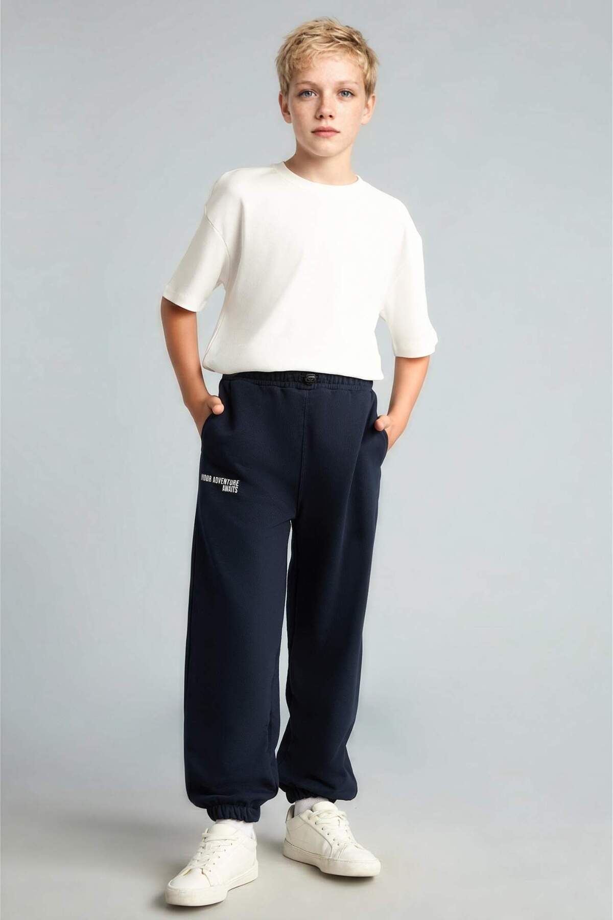 Defacto Balloon Fit Elastic Tie Waist Printed Navy Blue Sweatpants for Boys H5740A826Au