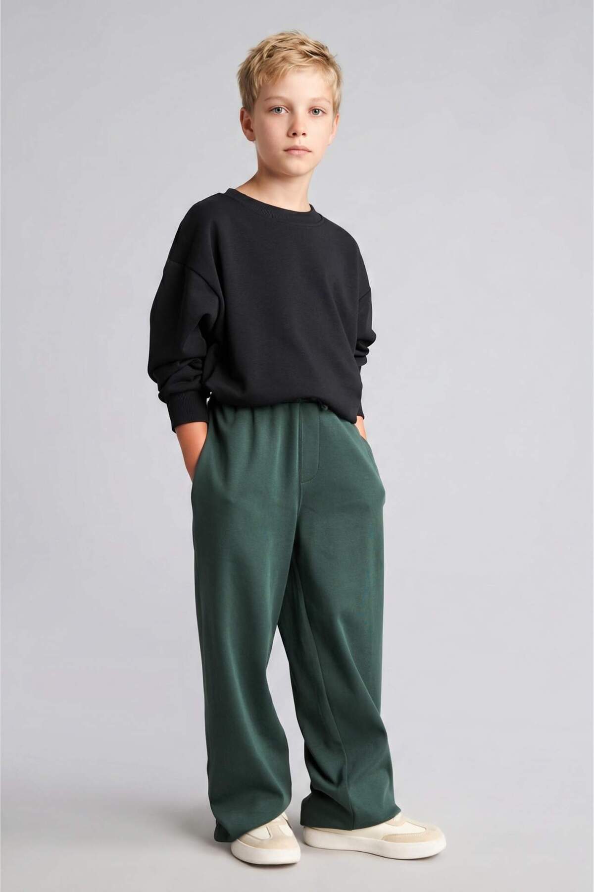 Defacto 100% Cotton Regular Fit Elastic Waist Green Sweatpants for Boys H2671A826Au