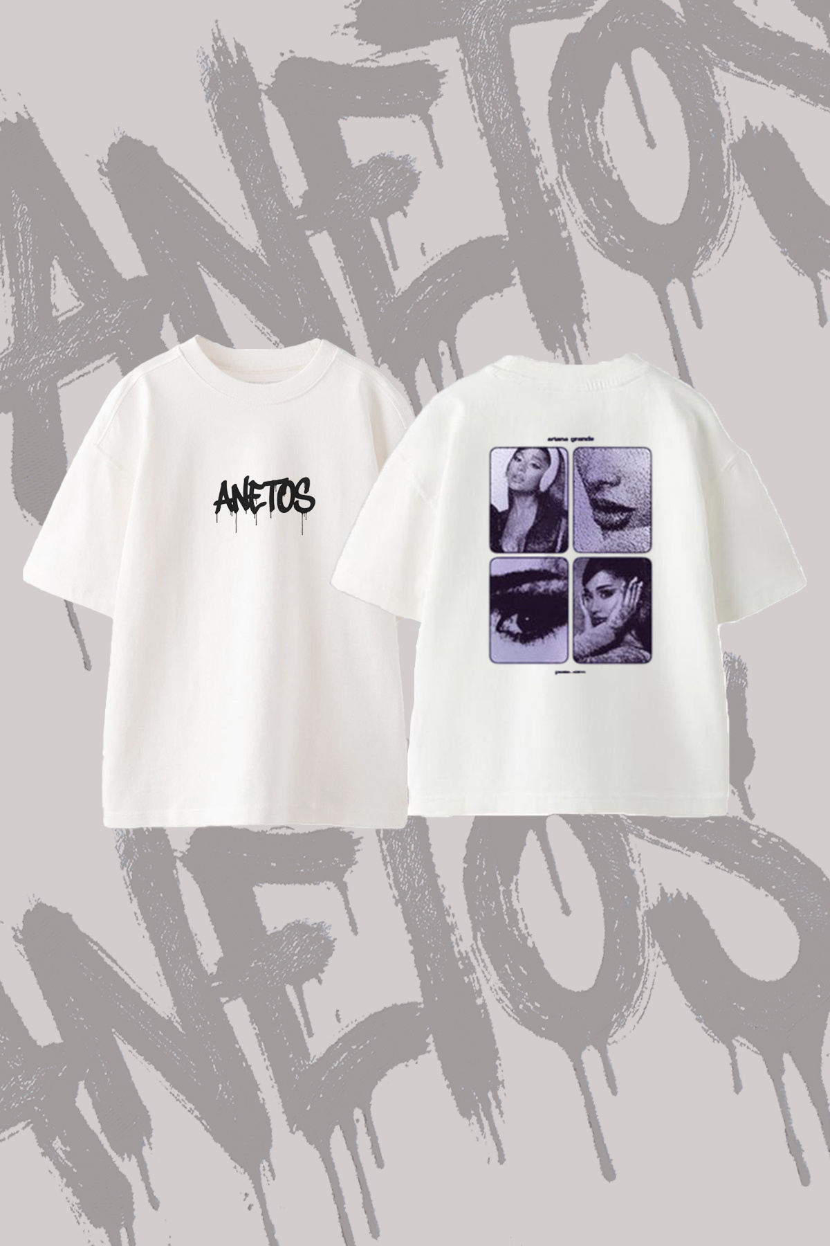 Anetos Ariana Grande_9 Design Back Printed Cotton White Oversize T-Shirt