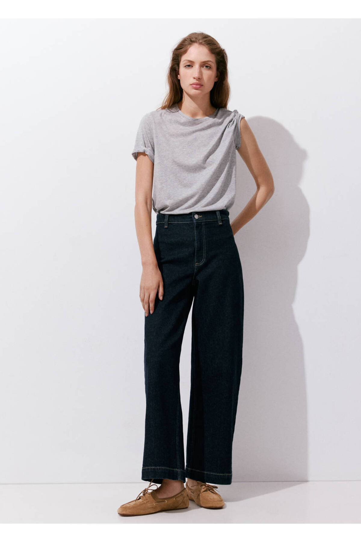 MANGO Woman Catherin yüksek belli culotte jean pantolon görsel 2