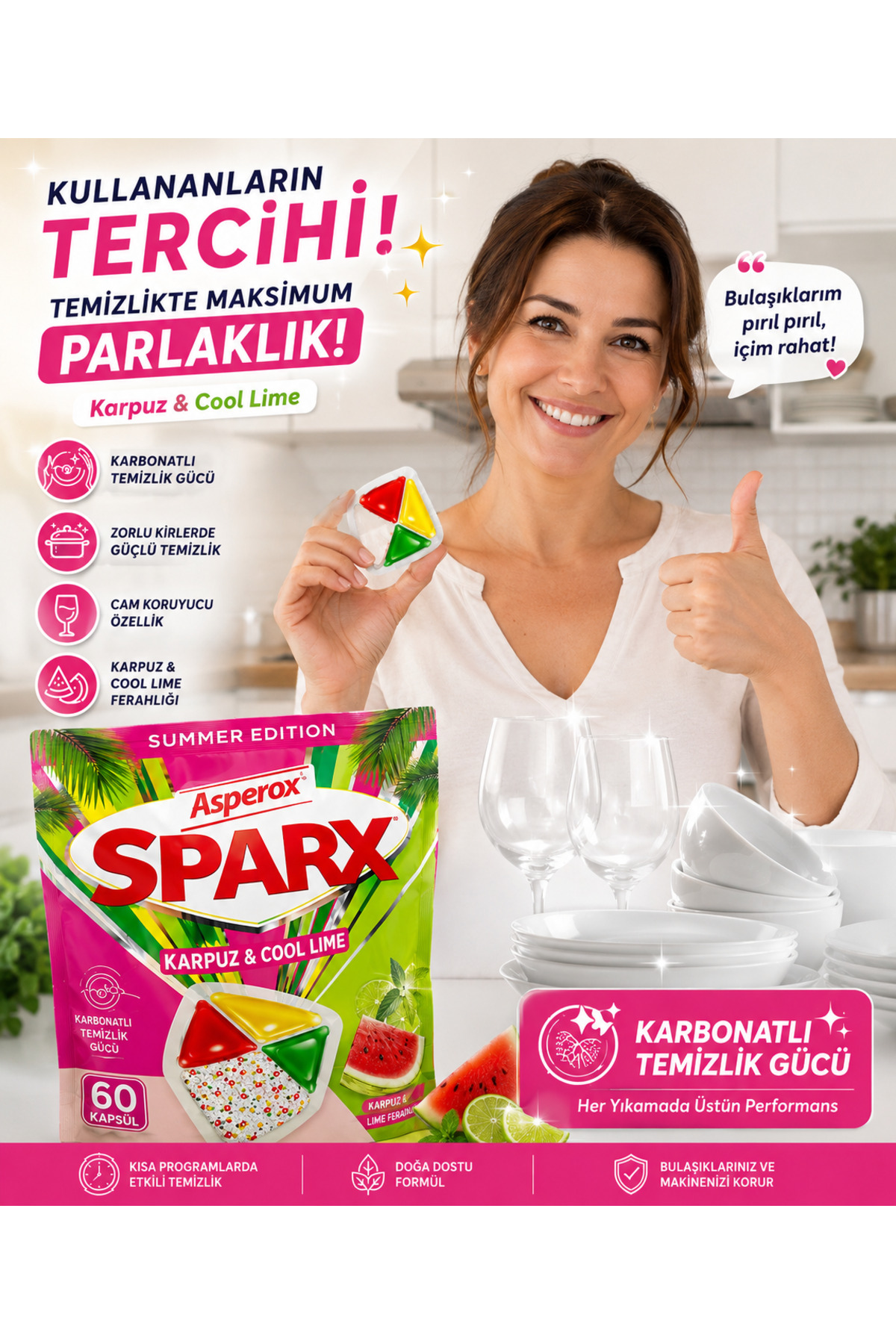 Genel Markalar Asperox Sparx Bulaşık Makinesi Kapsülü 60'lı Summer
