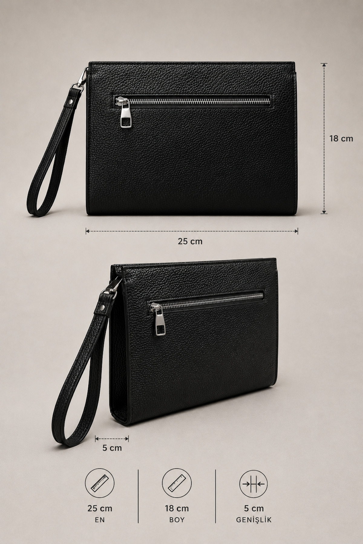 Valiberta Prestige Çift Fermuarlı Erkek Clutch El Çantası - Siyah görsel 7
