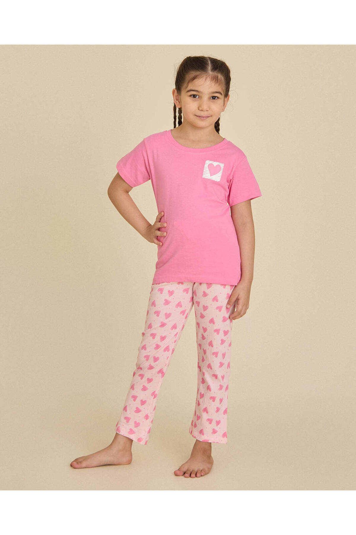 REDTAG Girls Pink T-Shirt And Long Pants PJ Set
