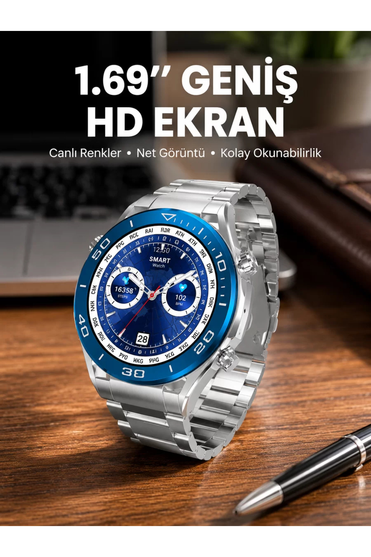 Akıllı Saat 1.62 İnç Ultimate Nabız Sensörlü Sesli Görüşme Yapabilen Yeni Nesil