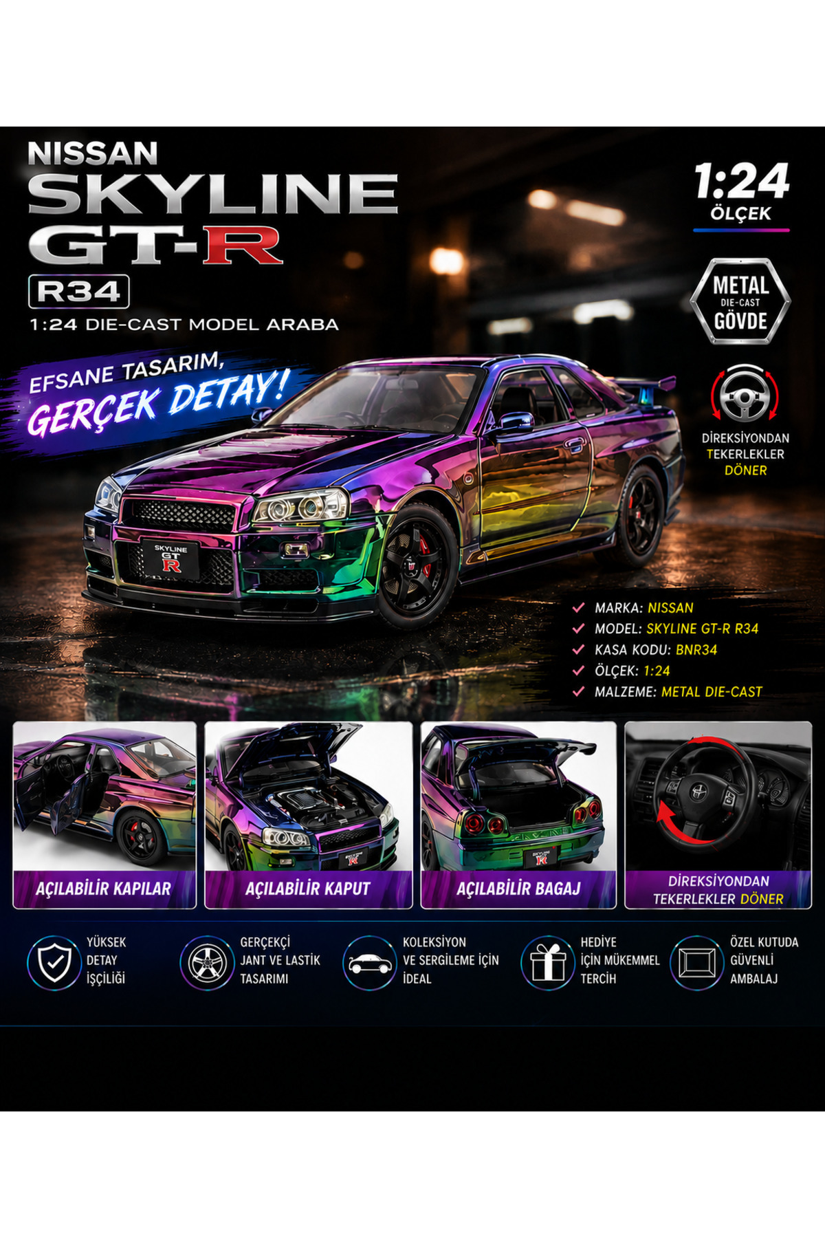 Cici Oyuncak 1:24 Nissan Skyline GT-R R34 (BNR34) Chameleon