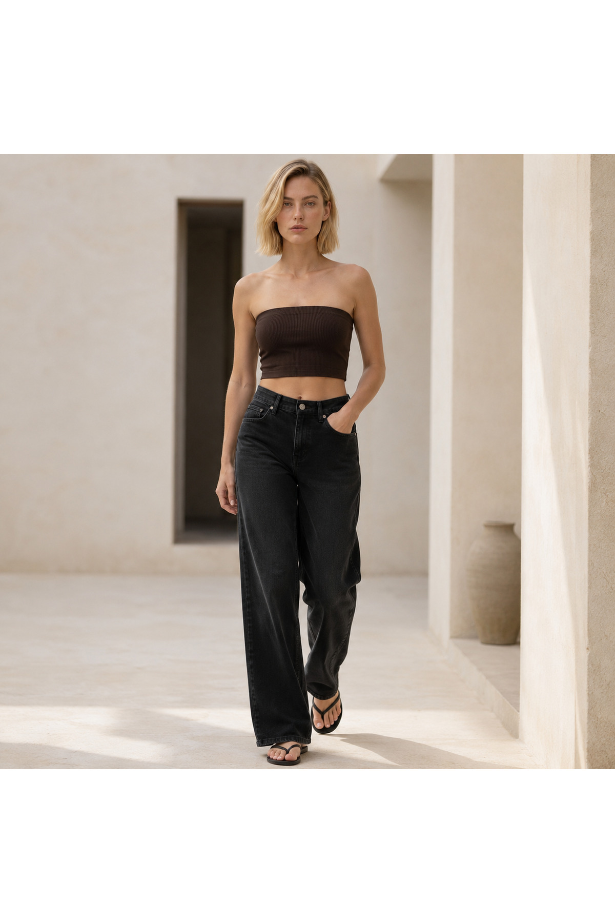 Wen's Straplez Askısız Fitilli Büstiyer Crop Top Siyah - Beyaz - Kahverengi görsel 5