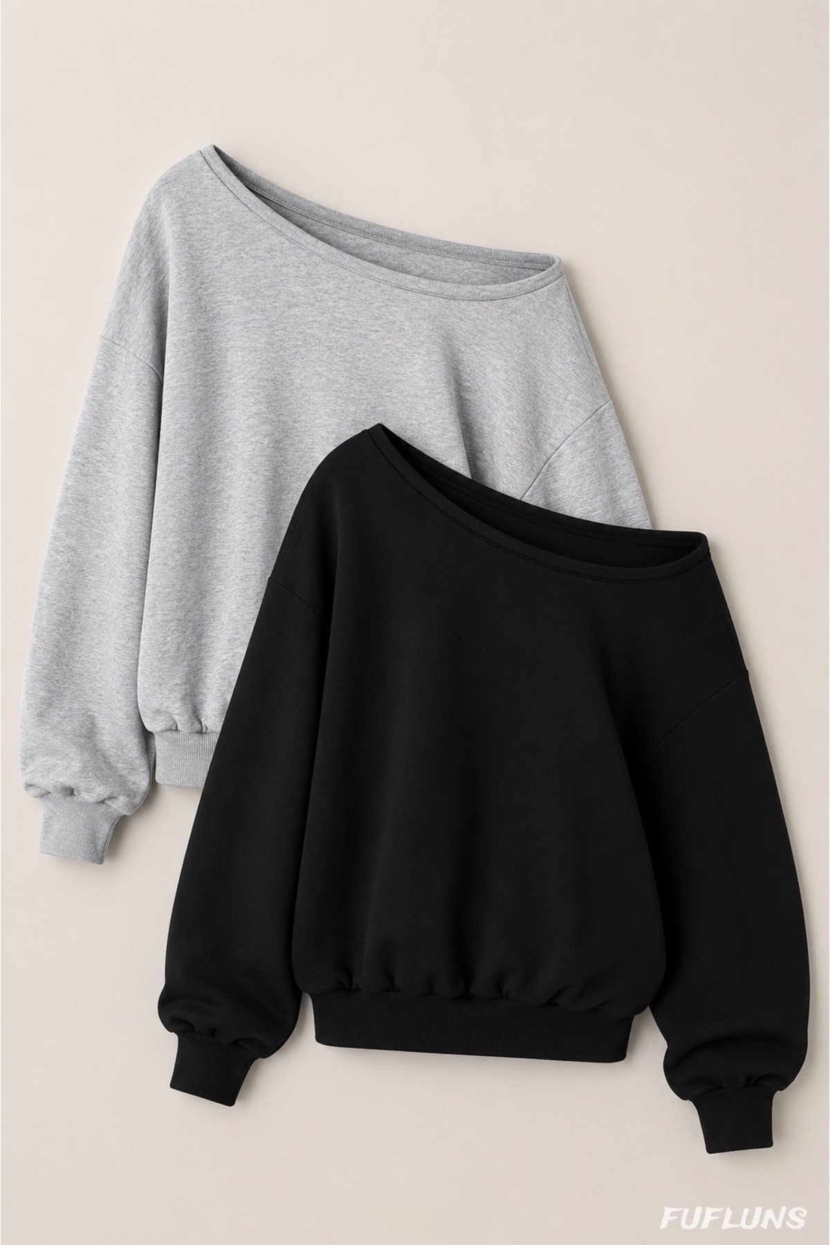 FUFLUNS UNBEDRUCKTES 2ER-PAKET SCHWARZ - GRAU ÜBERGRÖSSIGES DAMEN-SWEATSHIRT ...