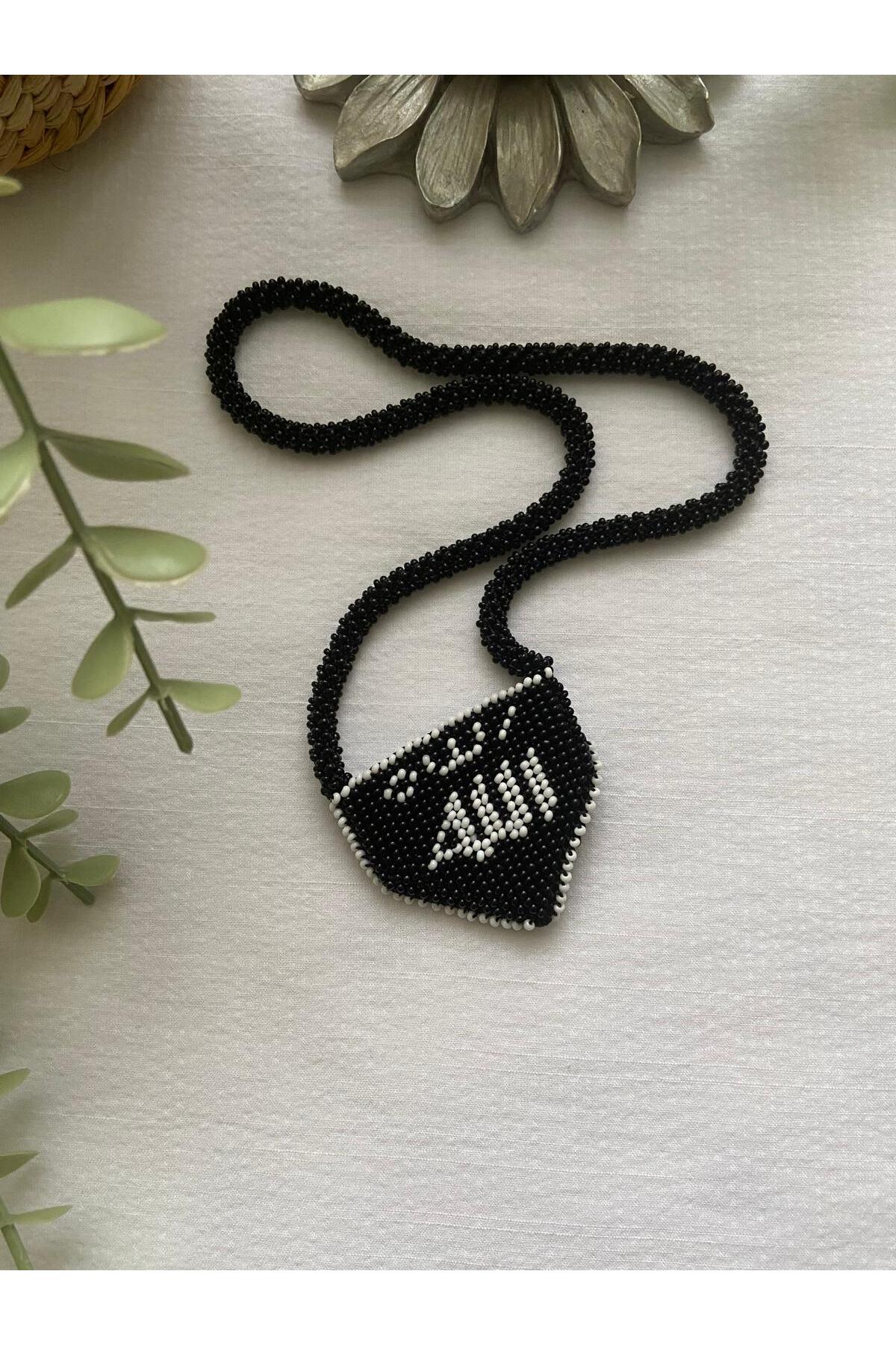 SILA TAKI VE HEDİYELİK KUM BONCUK EL İŞİ SİYAH MUSKALIK KOLYE görsel 2