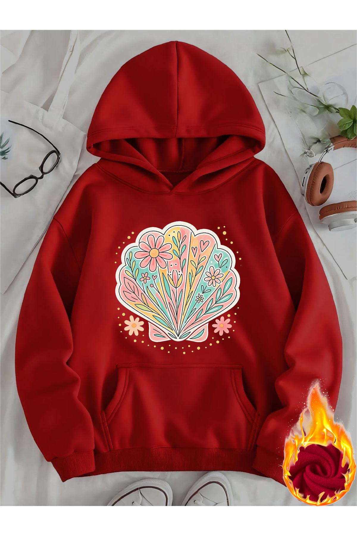 Deocept Unisex Oyster Printed Hooded Kangaroo Pocket Comfortable Fit Regular Cut Sweatshirt