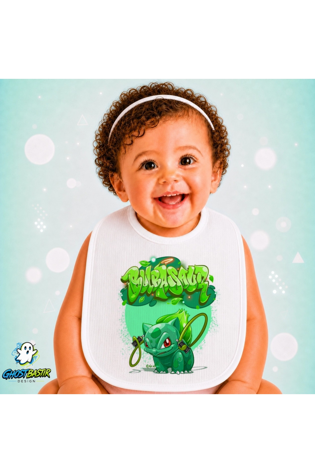 Balbasaur Keten Bebek Mama Önlüğü – Yumuşak, Emici, Yıkanabilir, Özel Tasarım P007