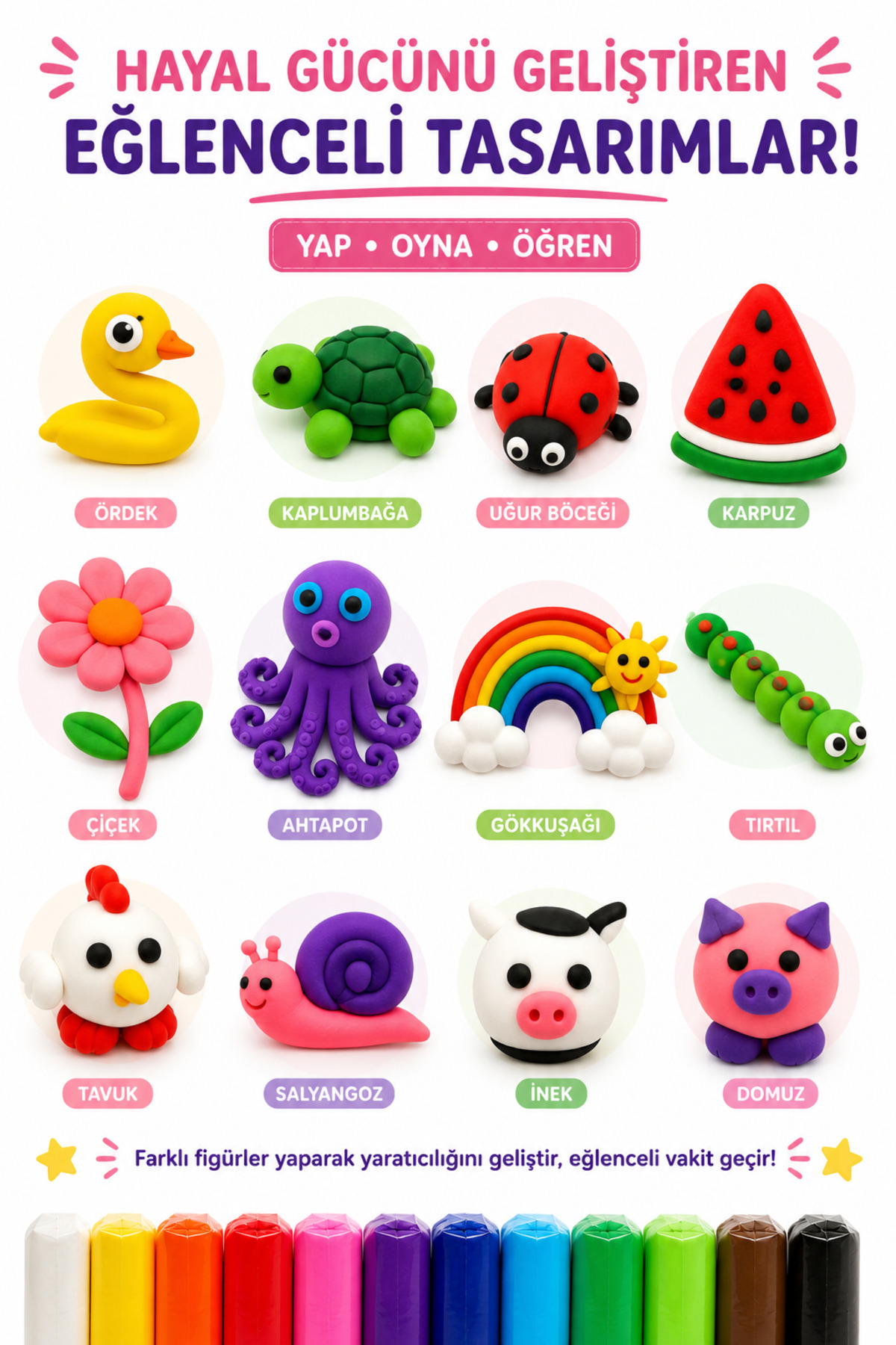 ZİVENTA 12 Renk Zıplayan Hamur | Hava ile Kuruyan Oyun Hamuru