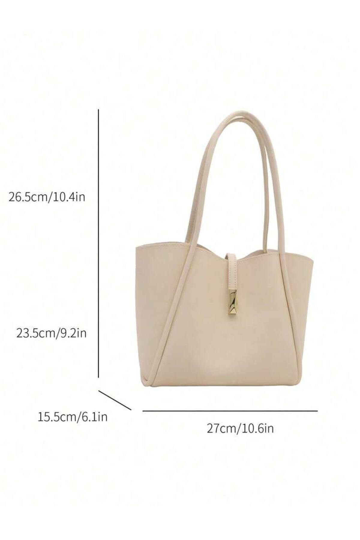 Cream LONDRA Large Women's Handbag with Lock Detail görünüm 3