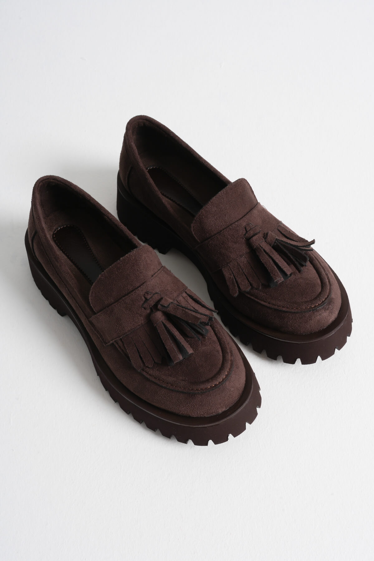 Cool Feet Kadın Acı Kahve Süet 4cm Kalın Tabanlı Loafer Ayakkabı
