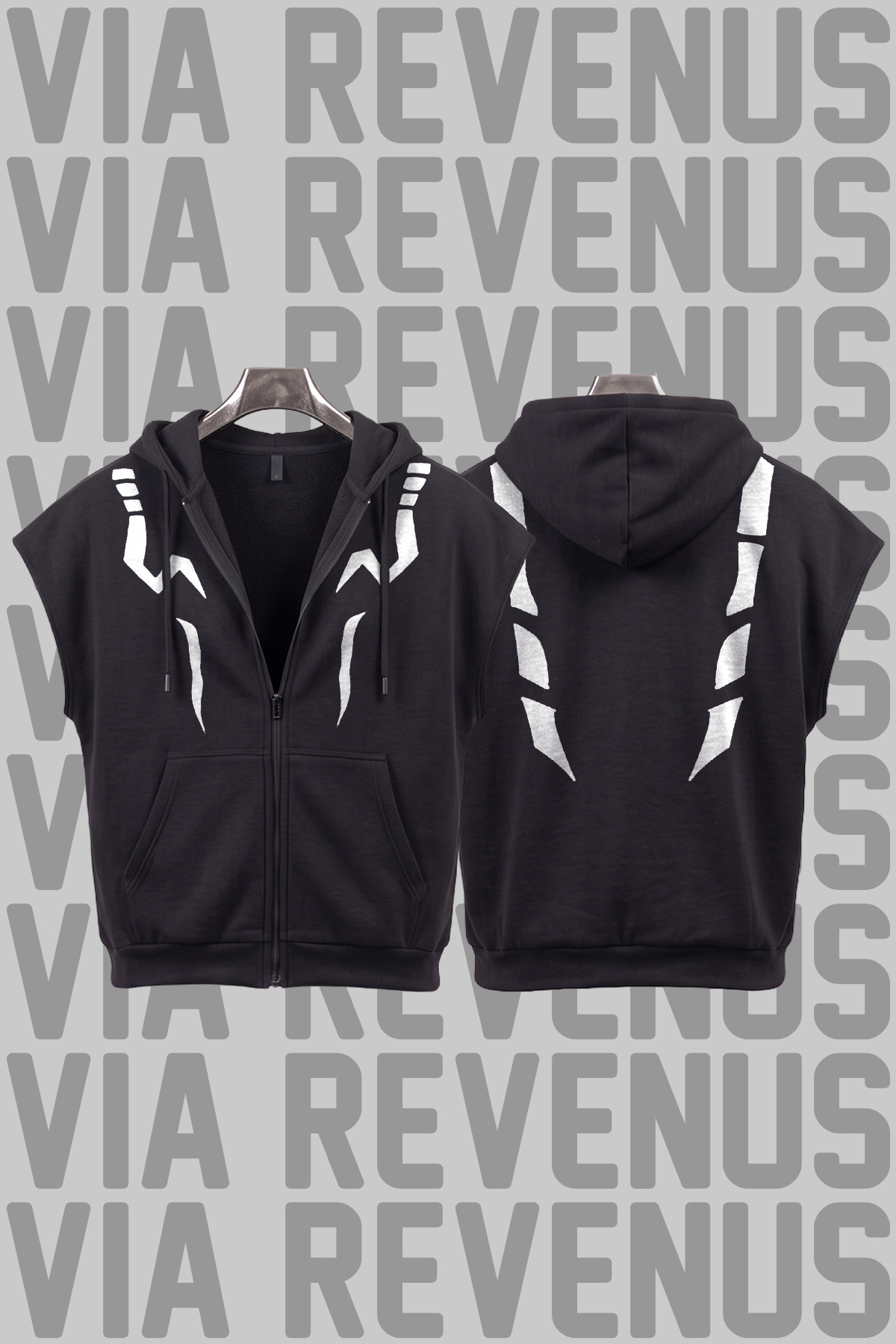 Vordevia Jujutsu Kaisen Sukuna Dövme Baskılı Kolsuz Fermuarlı Kapüşonlu Sweatshirt Geniş Kalıp 3 İplik Şardonlu Spor Yelek