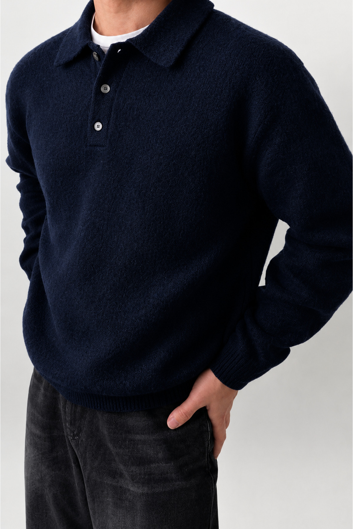 SERABLANKA Erkek Polo Yaka Oversize Triko Kazak, Rahat Kalıp görsel 4