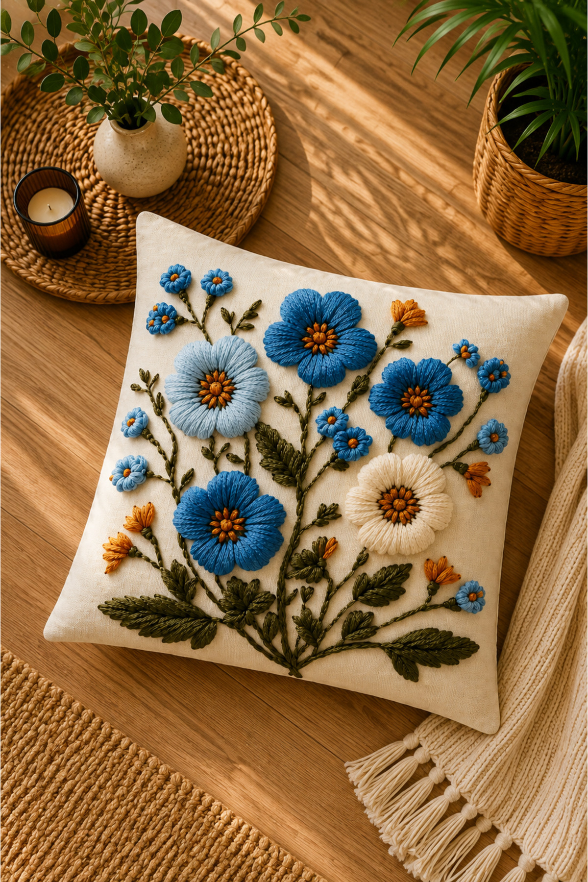 Dijital Baskılı Dekoratif Kırlent Kılıfı 43x43 cm – Modern Desenli Keten Dokulu