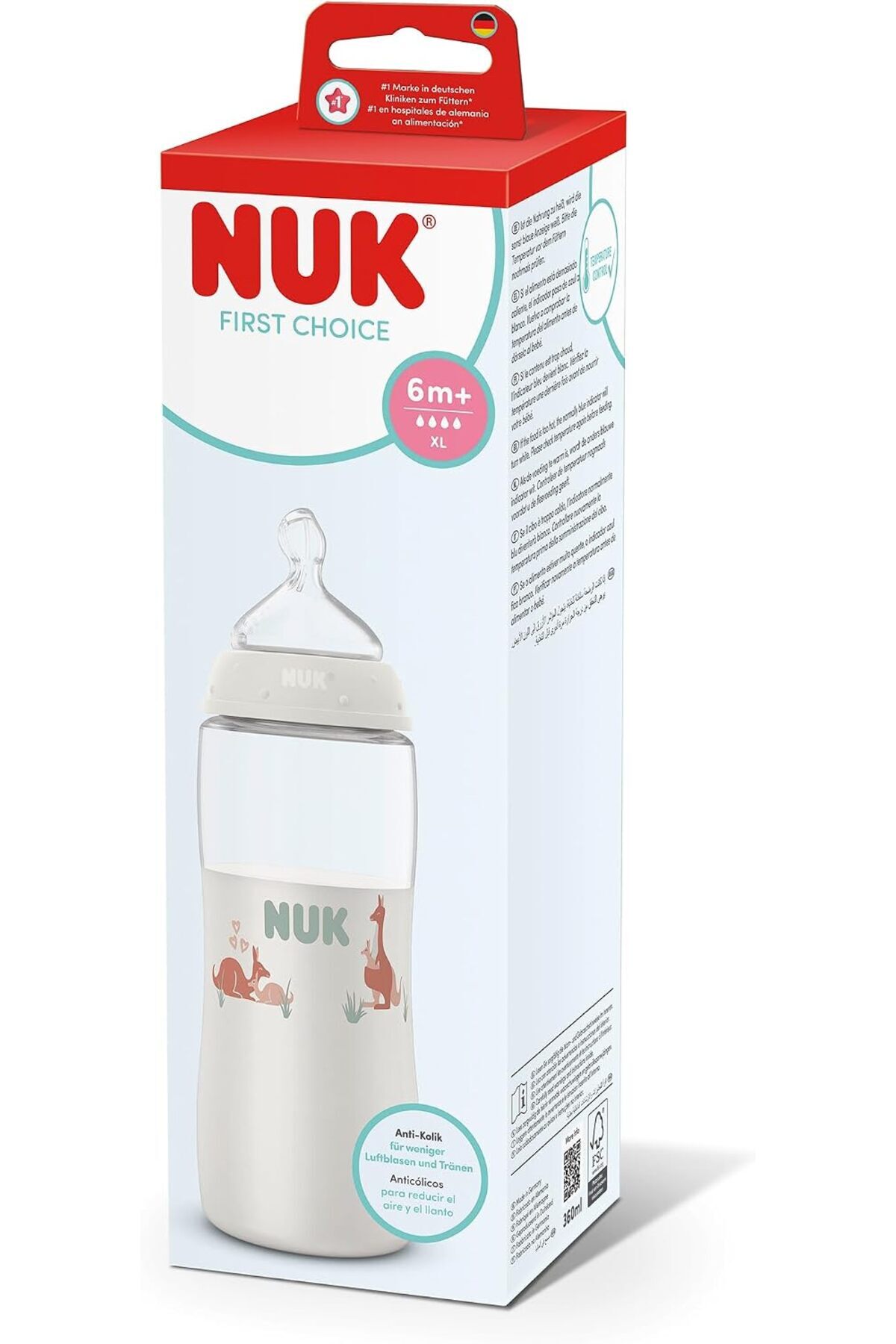 Nuk First Choice PP Biberon, 360 ml, Kanguru