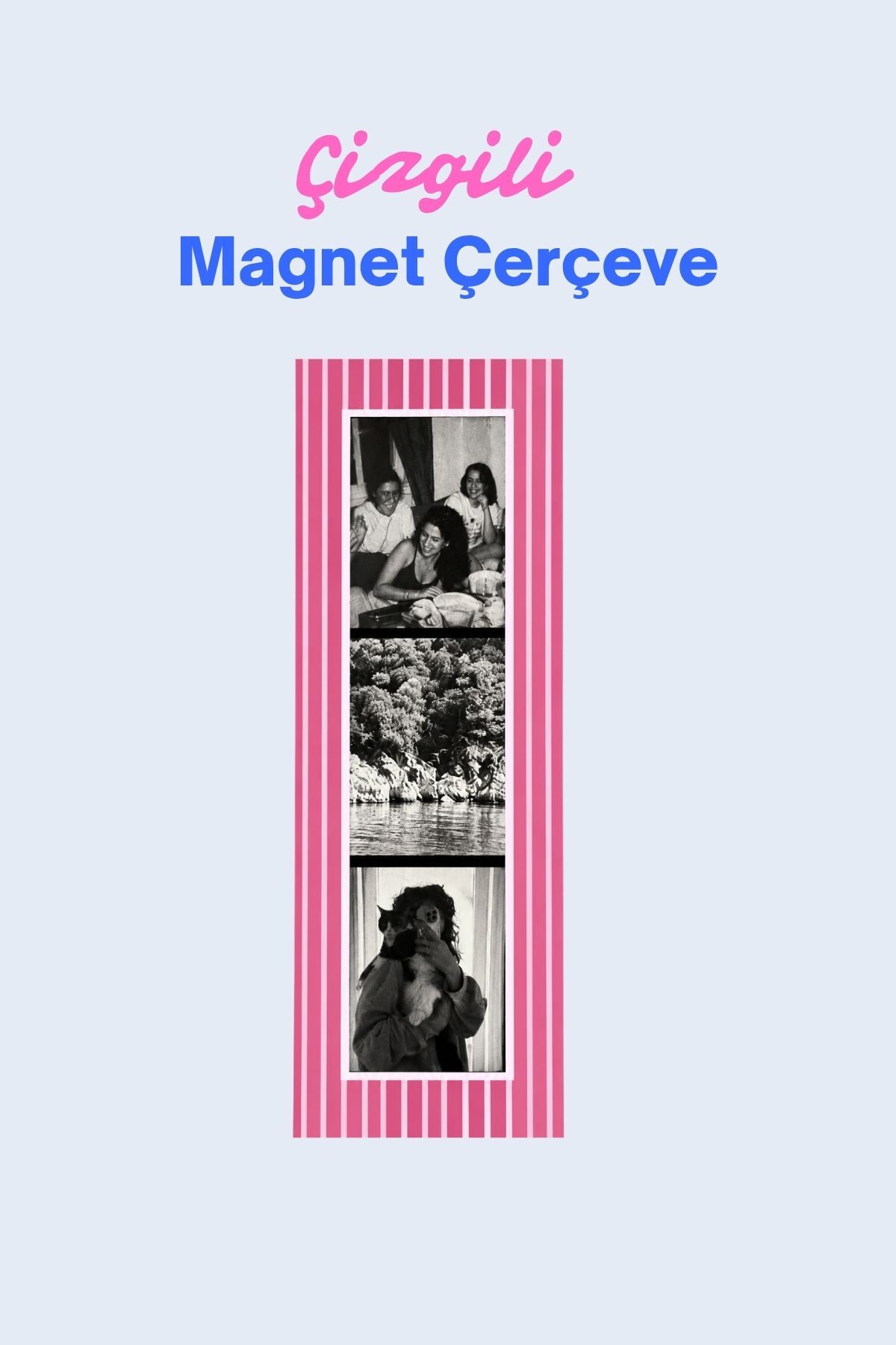 Çizgili Magnet Fotoğraf Çerçevesi – Pembe